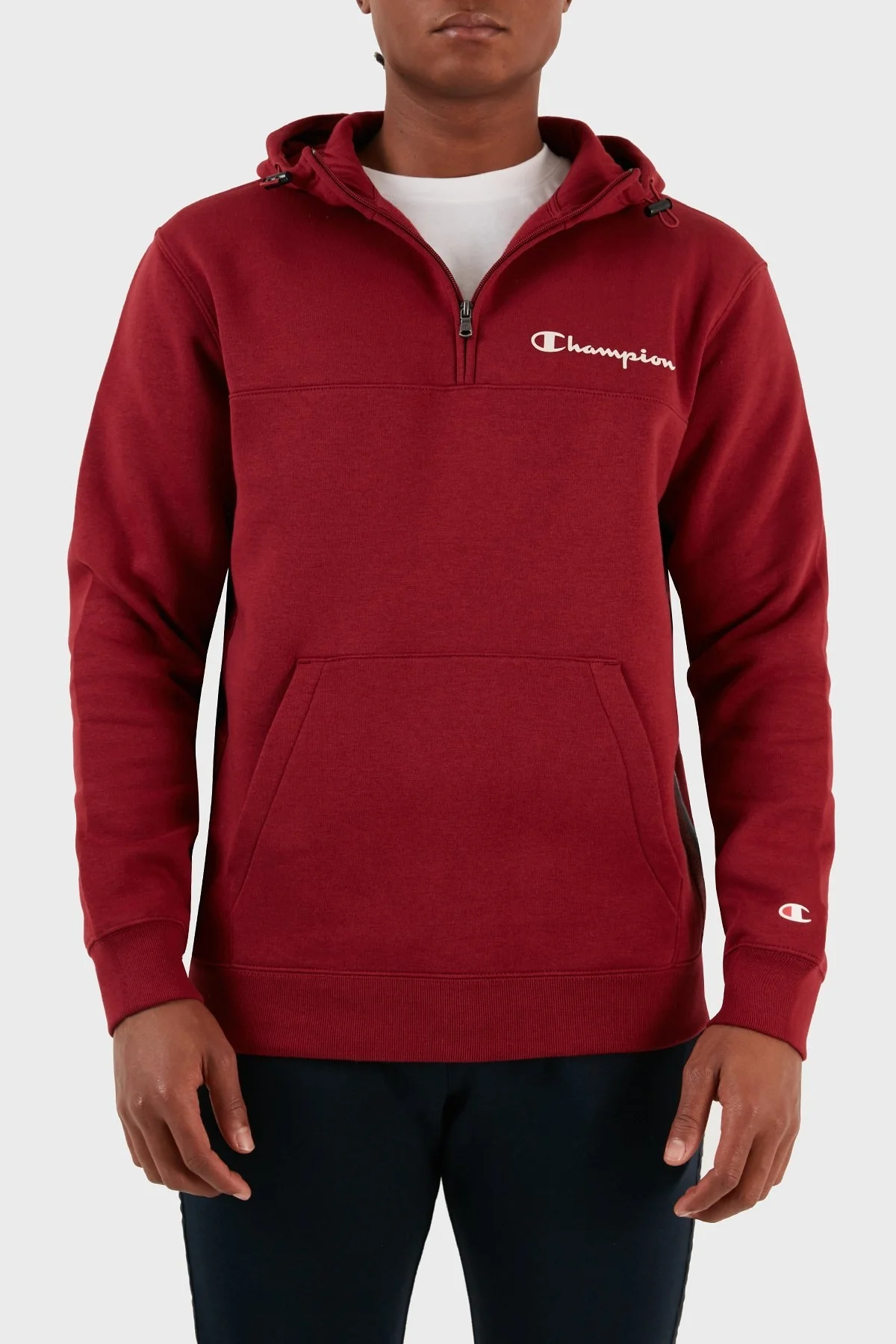 Champion Yarım Fermuarlı İçi Polarlı Kapüşonlu Comfort Fit Erkek Sweat 219095 TBR RS508 BORDO - 1