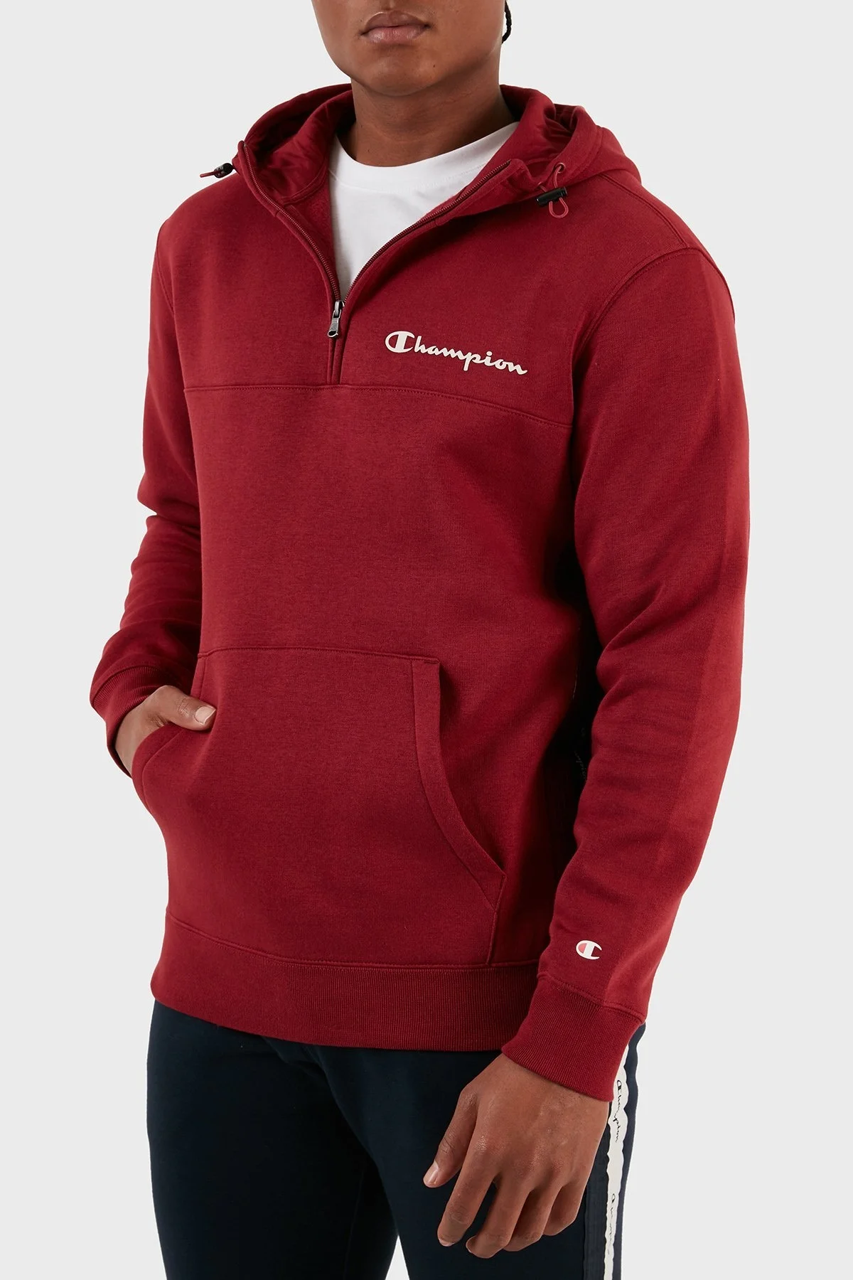 Champion Yarım Fermuarlı İçi Polarlı Kapüşonlu Comfort Fit Erkek Sweat 219095 TBR RS508 BORDO - 3