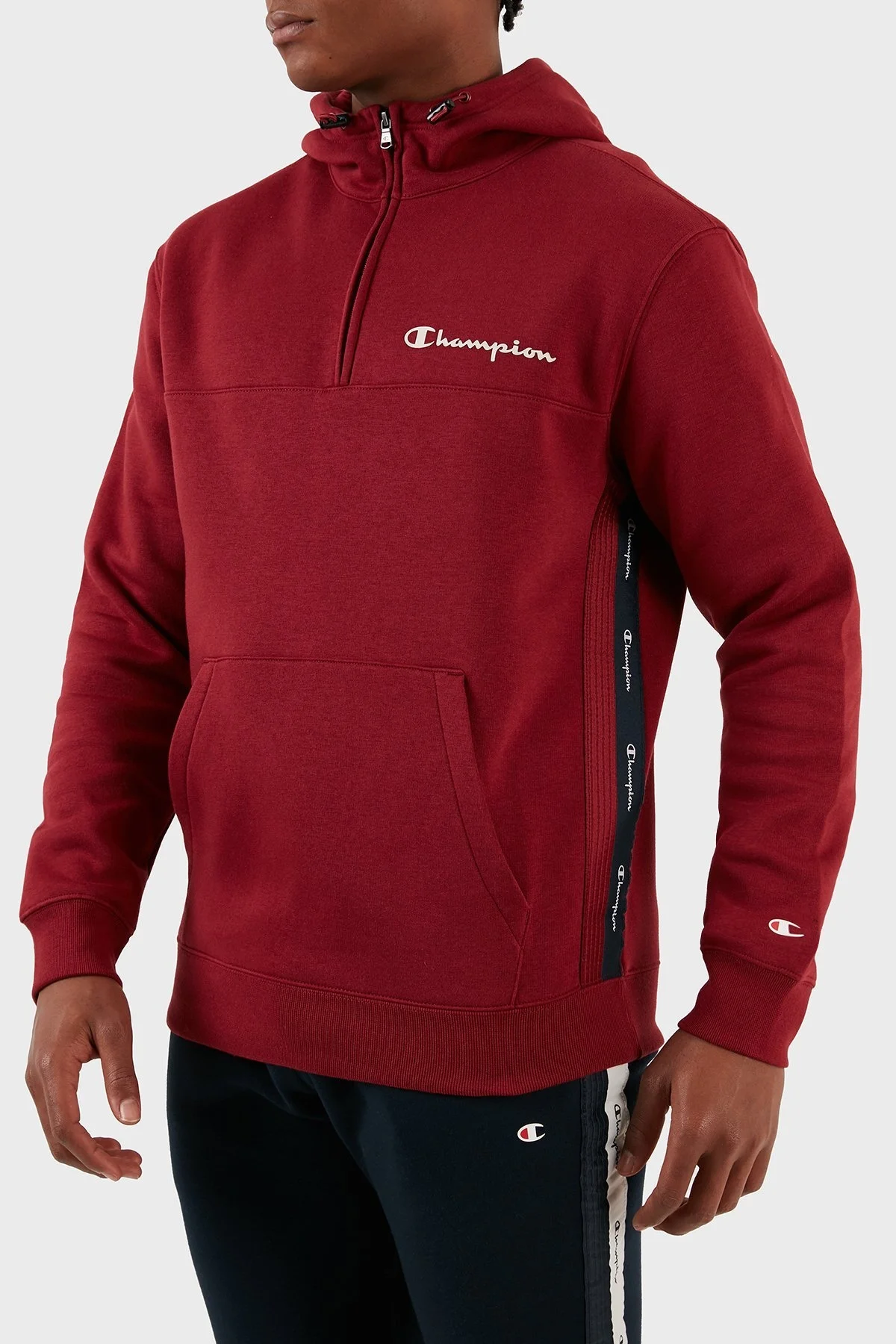 Champion Yarım Fermuarlı İçi Polarlı Kapüşonlu Comfort Fit Erkek Sweat 219095 TBR RS508 BORDO - 5