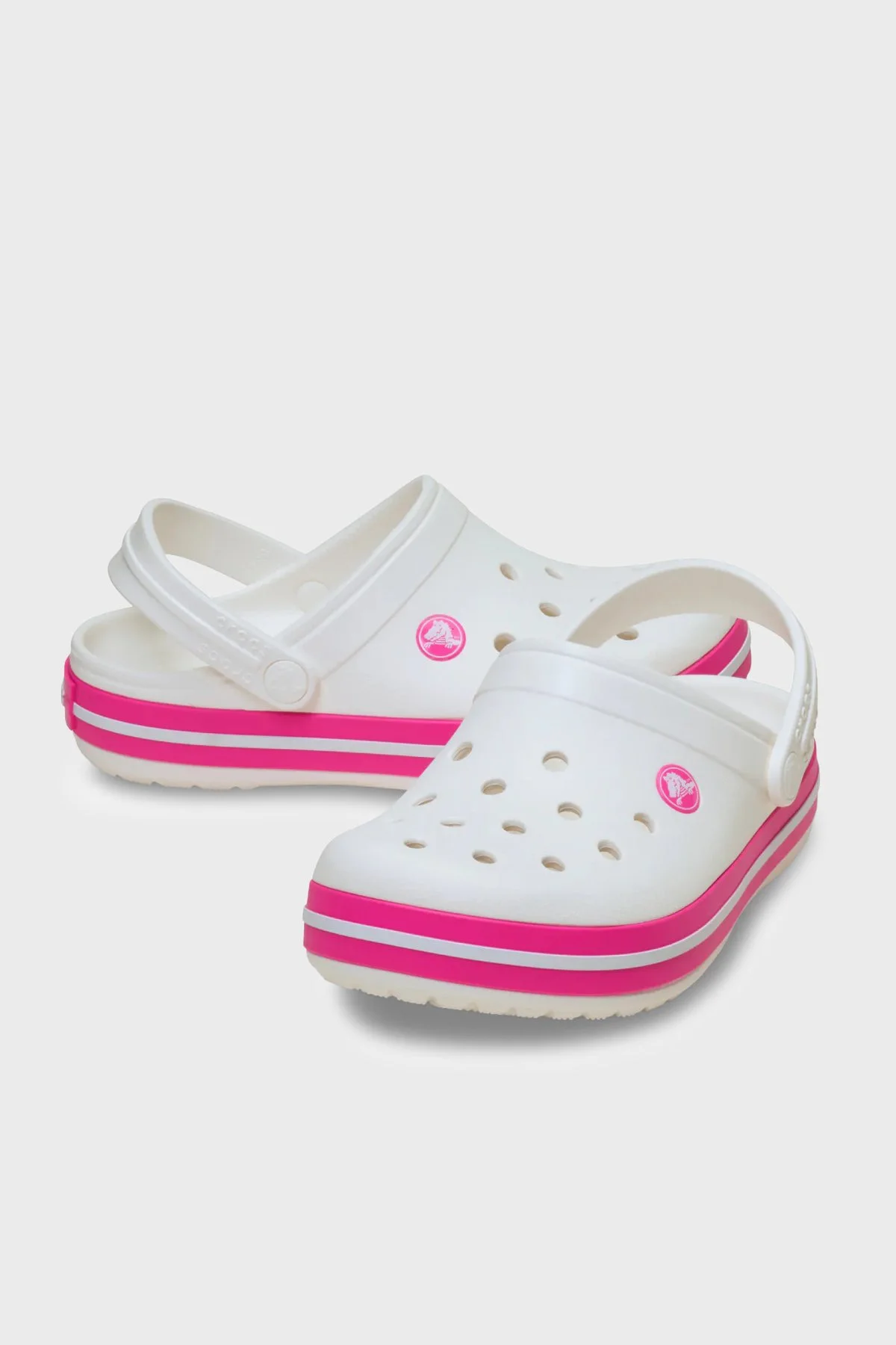 Crocs Crocband Clog K Logolu Çıkarılabilir Kayışlı Kız Çocuk Terlik 207006-6WU Beyaz-Fuşya - 2