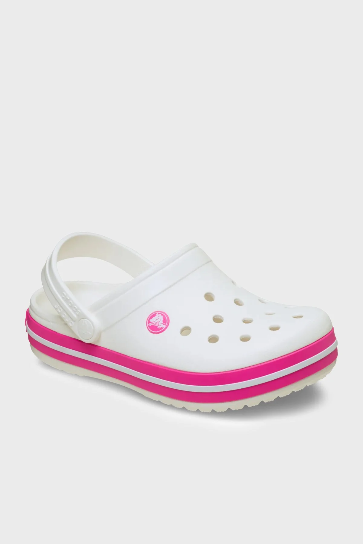 Crocs Crocband Clog K Logolu Çıkarılabilir Kayışlı Kız Çocuk Terlik 207006-6WU Beyaz-Fuşya - 4