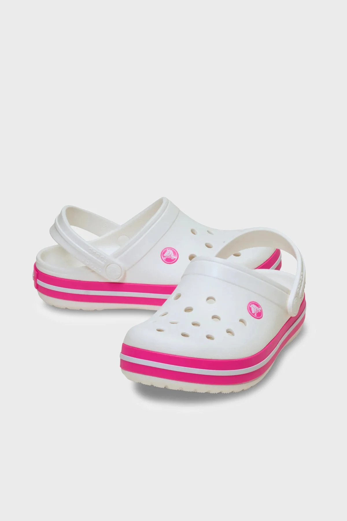 Crocs Crocband Clog T Logolu Çıkarılabilir Kayışlı Kız Çocuk Terlik 207005-6WU Beyaz-Fuşya - 2