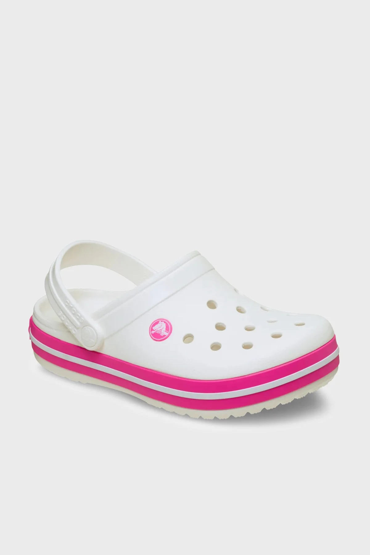 Crocs Crocband Clog T Logolu Çıkarılabilir Kayışlı Kız Çocuk Terlik 207005-6WU Beyaz-Fuşya - 4