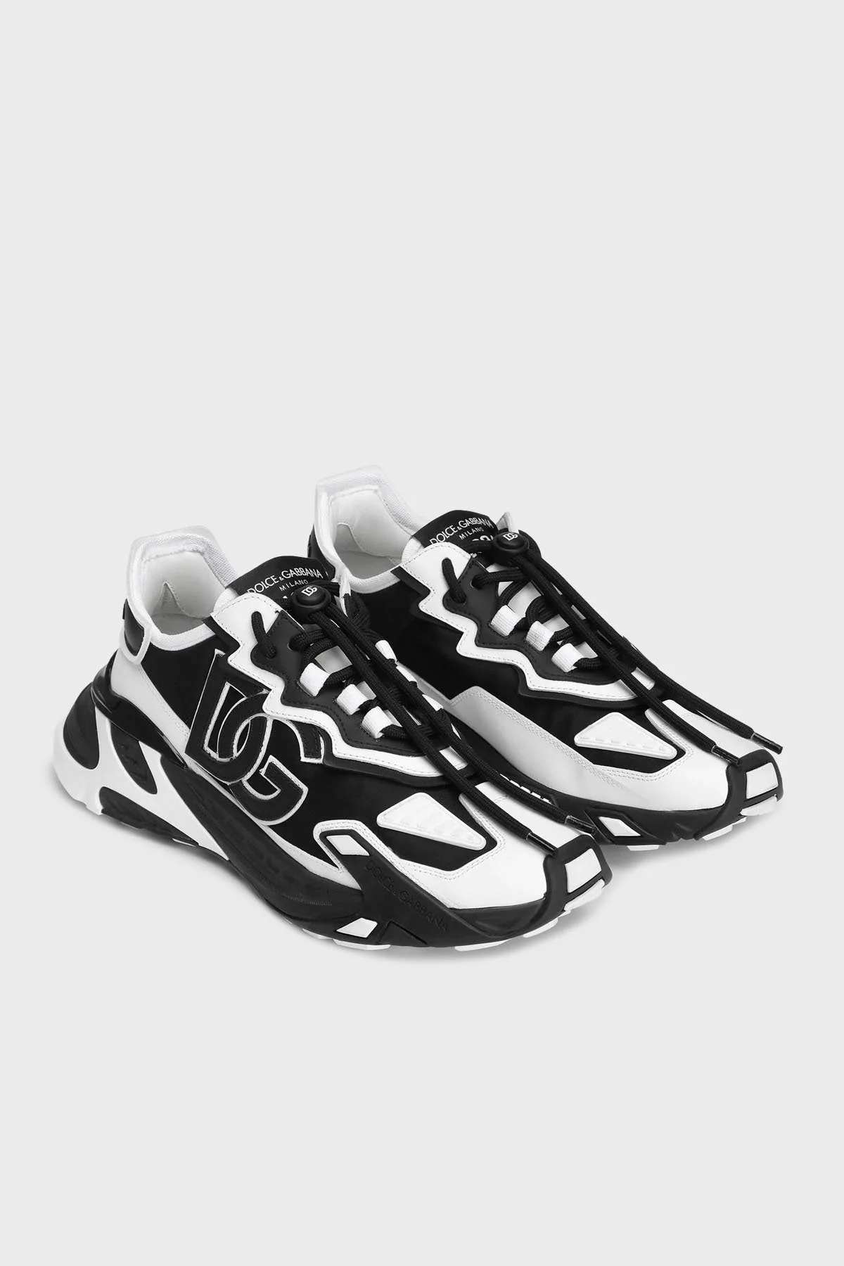 Dolce & Gabbana Deri Karışımlı Logolu Sneaker Erkek Ayakkabı CS2355 AG382 89697 BEYAZ-SİYAH - 2