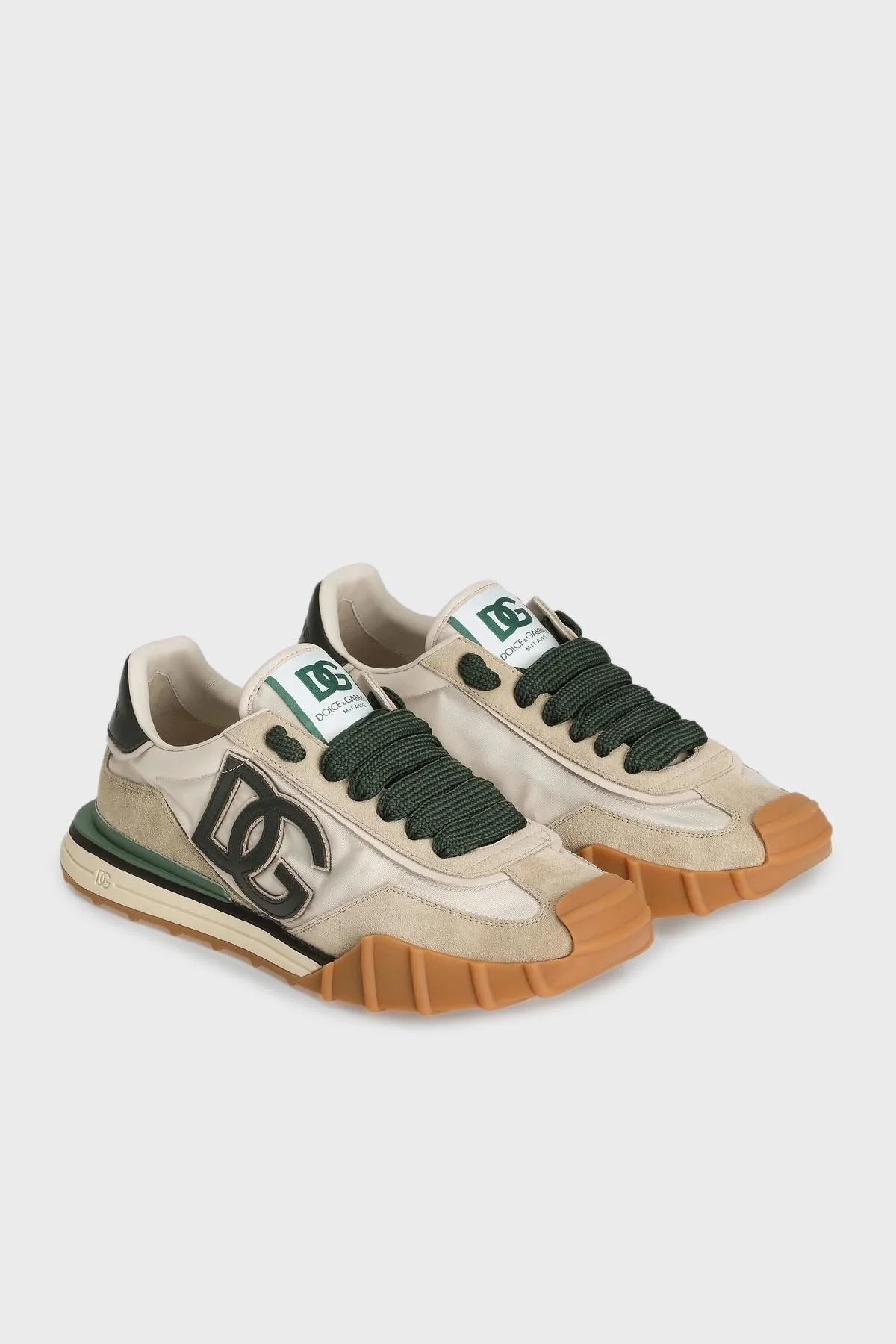 Dolce Gabbana Deri Karışımlı Logolu Sneaker Erkek Ayakkabı CS2384 AZ862 8G119 BEJ - 2