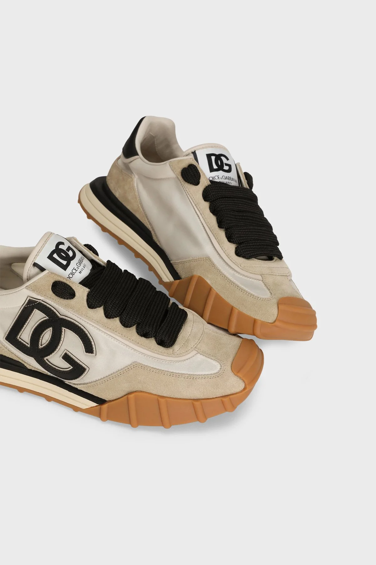 Dolce Gabbana Deri Karışımlı Sneaker Erkek Ayakkabı CS2384 AZ862 8S469 BEJ-SİYAH - 3