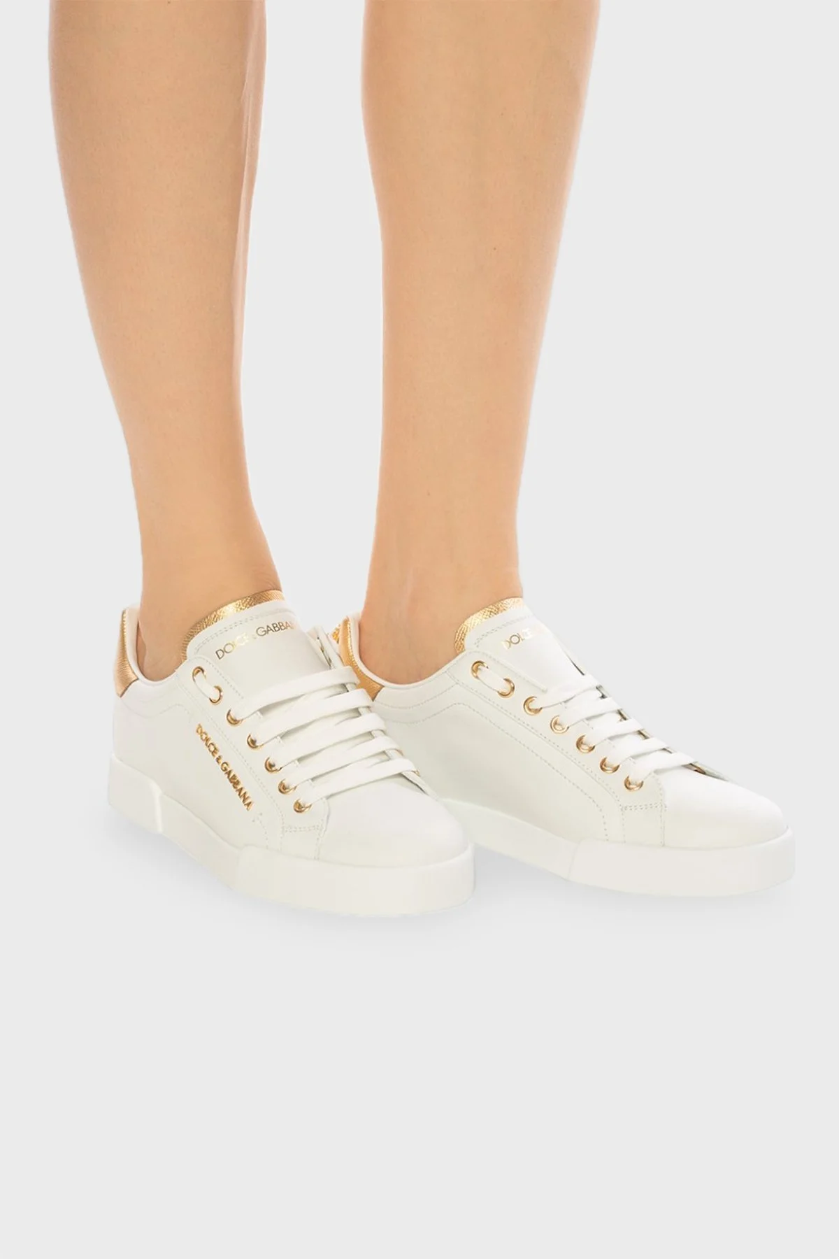 Dolce & Gabbana Hakiki Deri Sneaker Kadın Ayakkabı CK1602 AN298 8B996 BEYAZ - 2