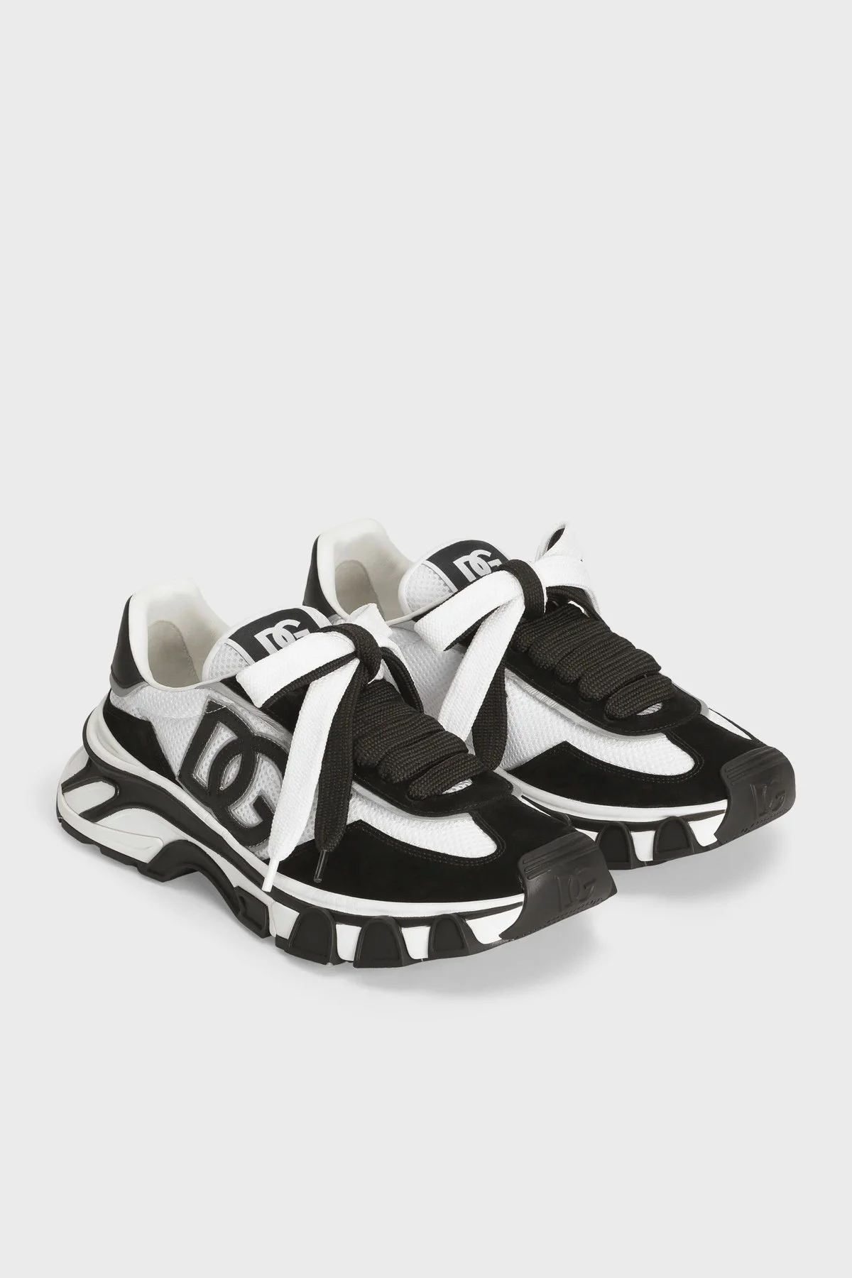 Dolce Gabbana Logolu Deri Karışımlı Sneaker Erkek Ayakkabı CS2403 A0208 8B926 SİYAH-BEYAZ - 2