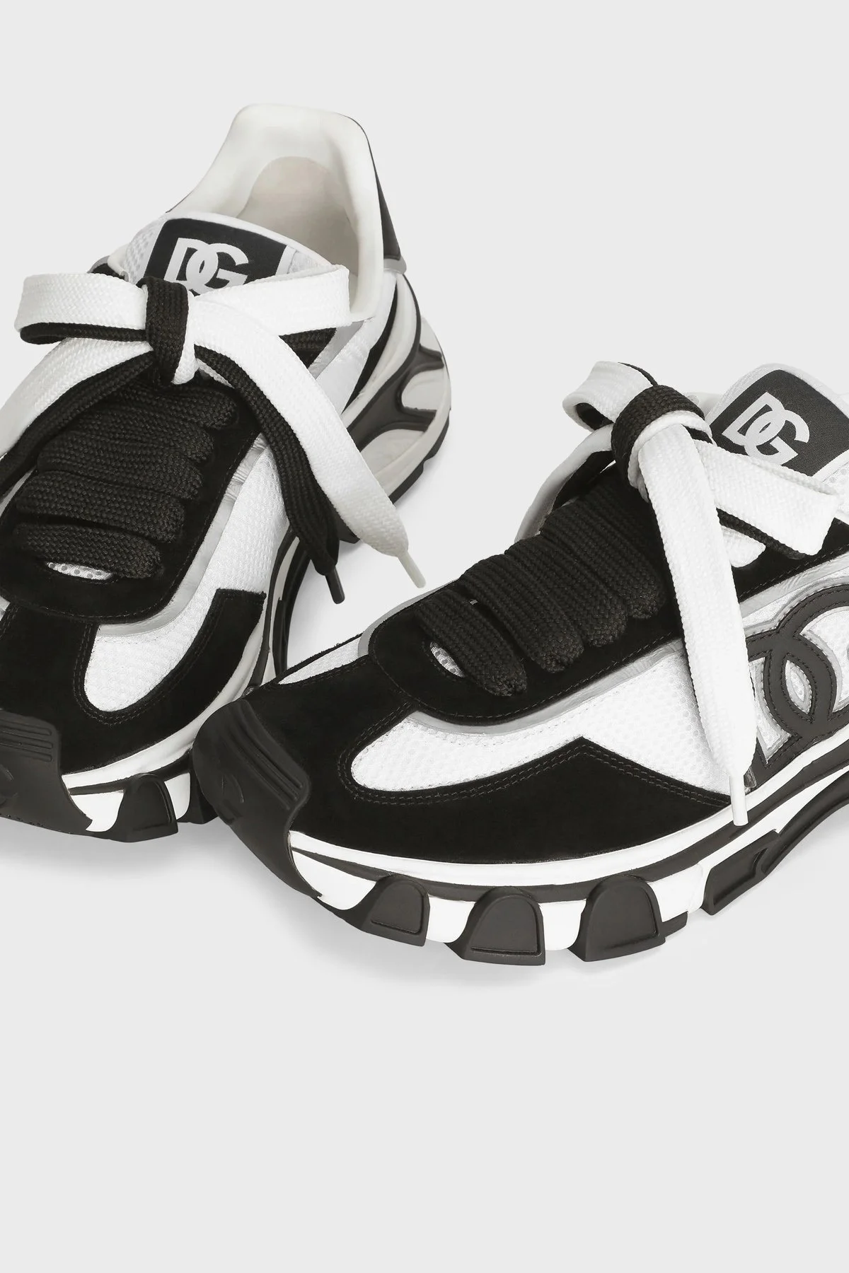 Dolce Gabbana Logolu Deri Karışımlı Sneaker Erkek Ayakkabı CS2403 A0208 8B926 SİYAH-BEYAZ - 4