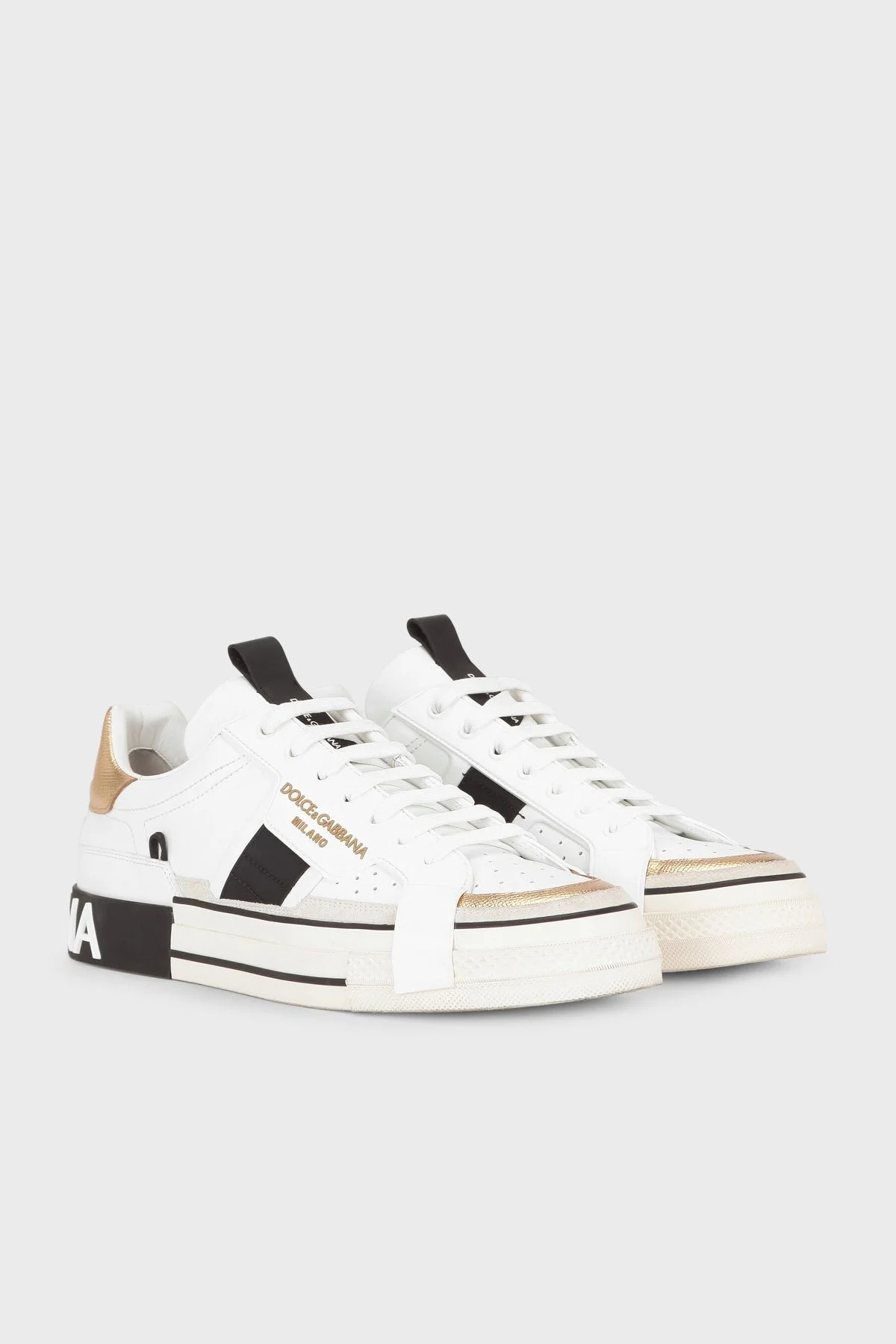 Dolce & Gabbana Logolu Deri Sneaker Erkek Ayakkabı CS1863 AO222 8B996 BEYAZ - 2