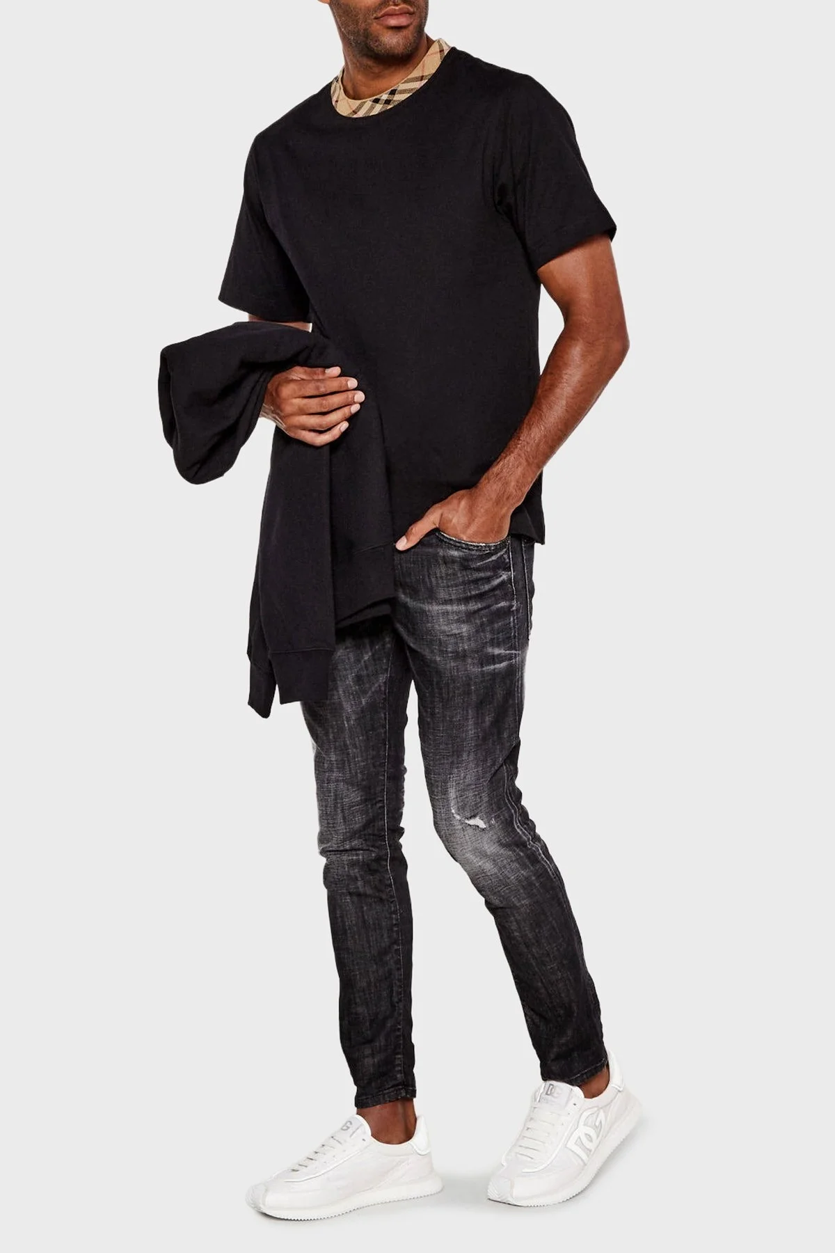 Dolce & Gabbana Logolu Hakiki Deri Karışımlı Sneaker Erkek Ayakkabı CS2288 AF992 80001 BEYAZ - 2