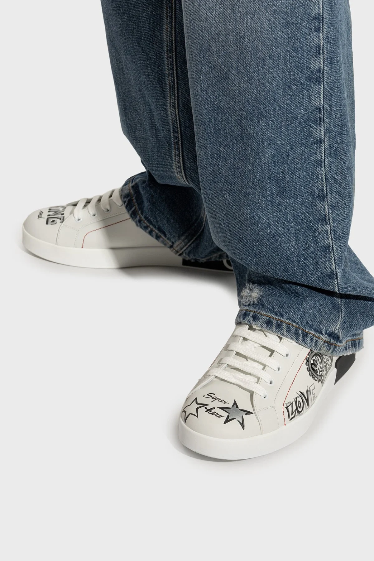 Dolce Gabbana Logolu Hakiki Deri Sneaker Erkek Ayakkabı CS1760 A9AG1 89697 BEYAZ-SİYAH - 2