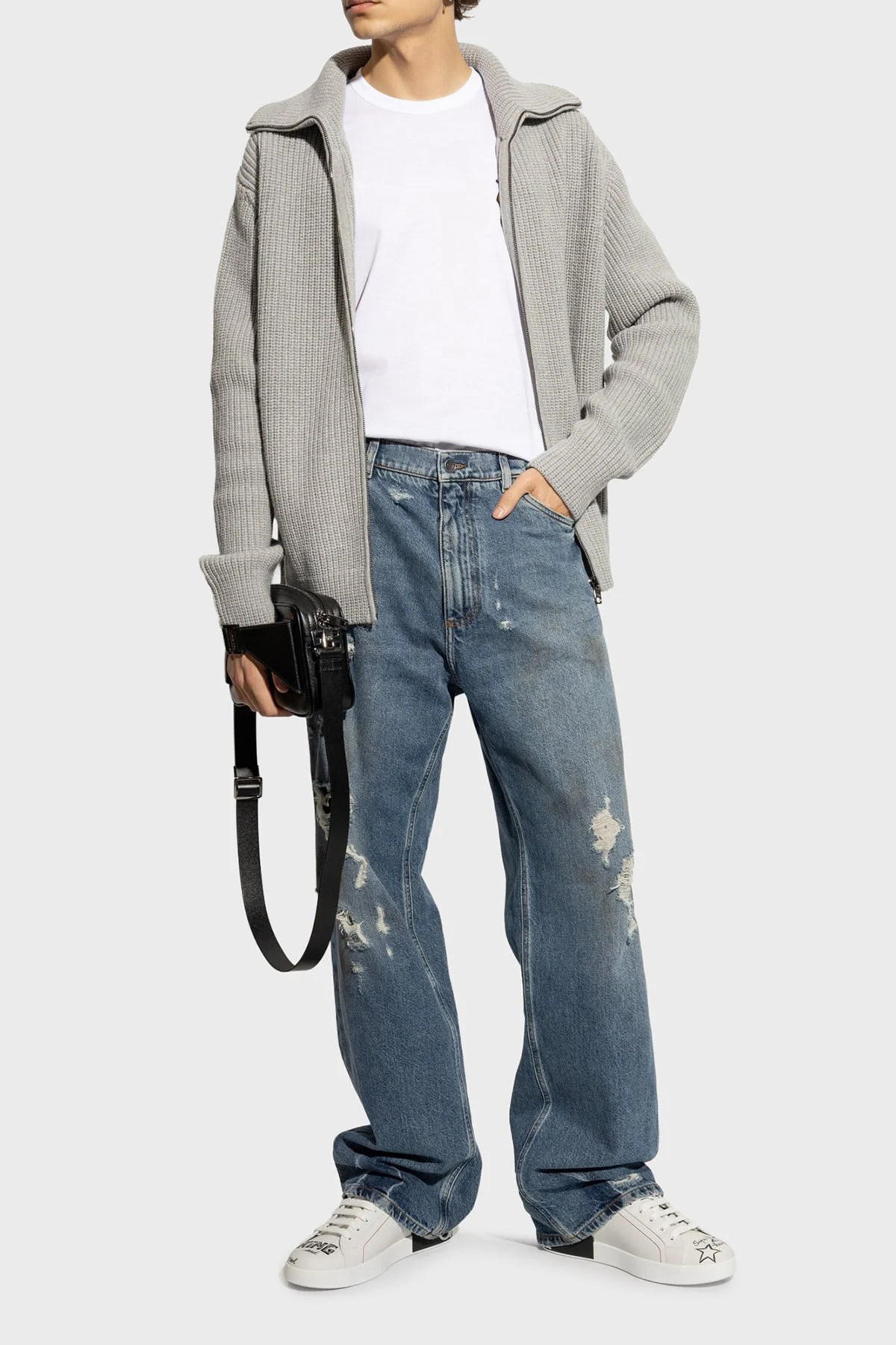 Dolce Gabbana Logolu Hakiki Deri Sneaker Erkek Ayakkabı CS1760 A9AG1 89697 BEYAZ-SİYAH - 3