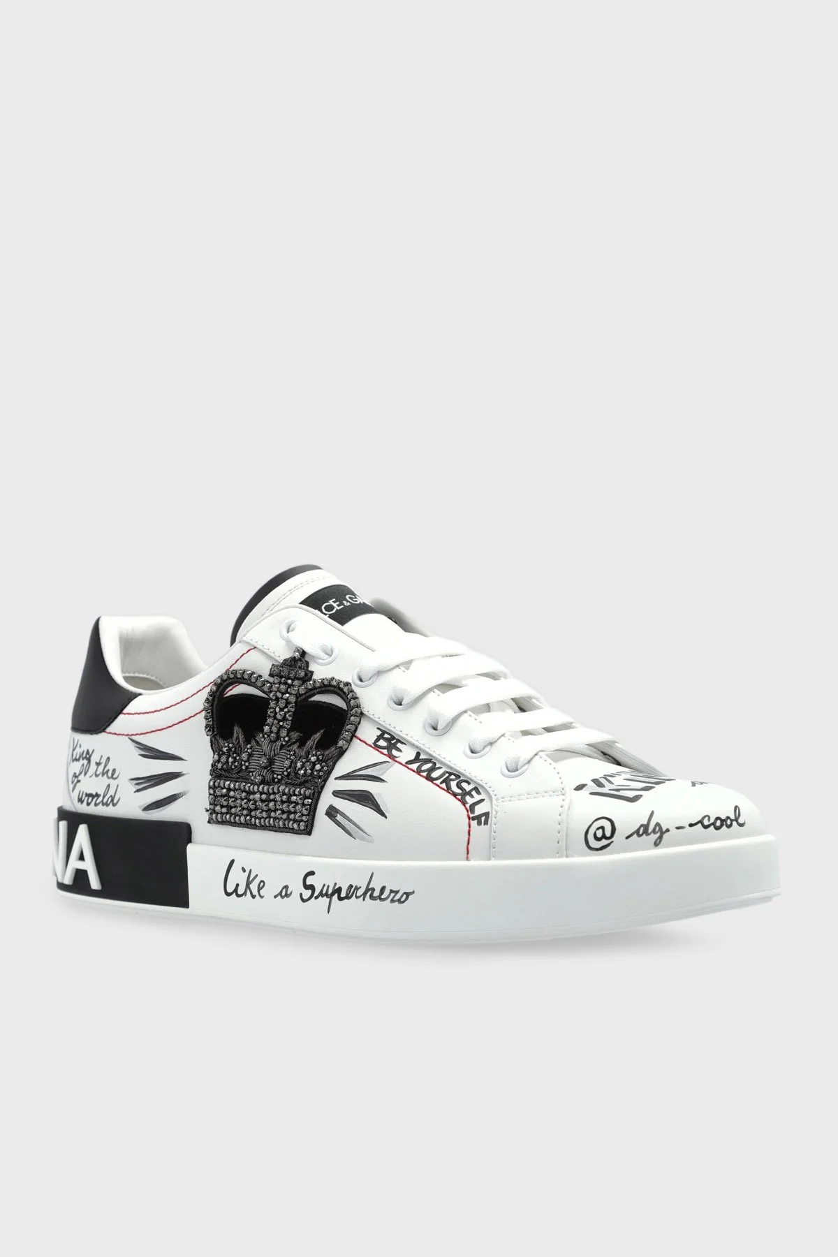 Dolce Gabbana Logolu Hakiki Deri Sneaker Erkek Ayakkabı CS1760 A9AG1 89697 BEYAZ-SİYAH - 4