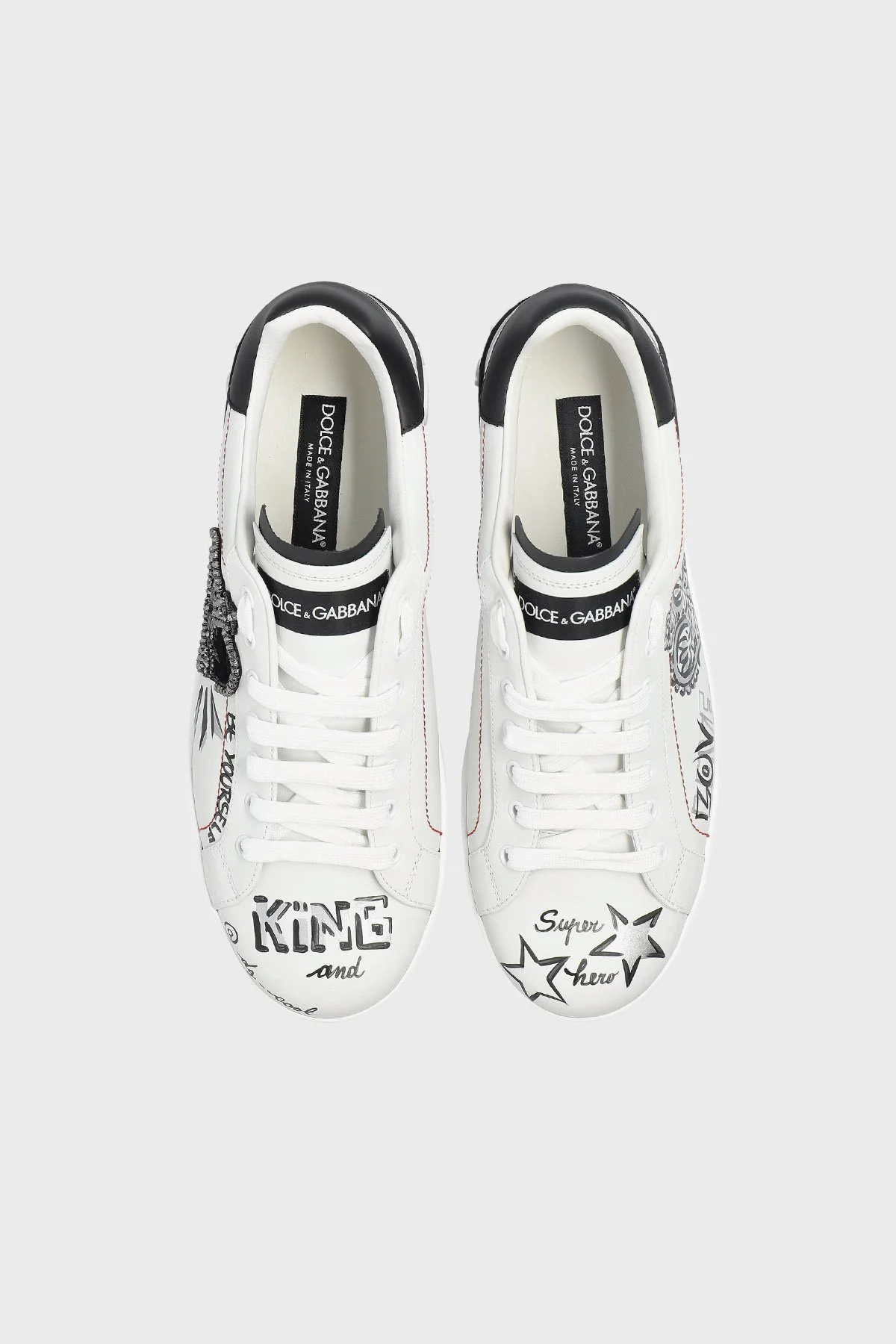 Dolce Gabbana Logolu Hakiki Deri Sneaker Erkek Ayakkabı CS1760 A9AG1 89697 BEYAZ-SİYAH - 5