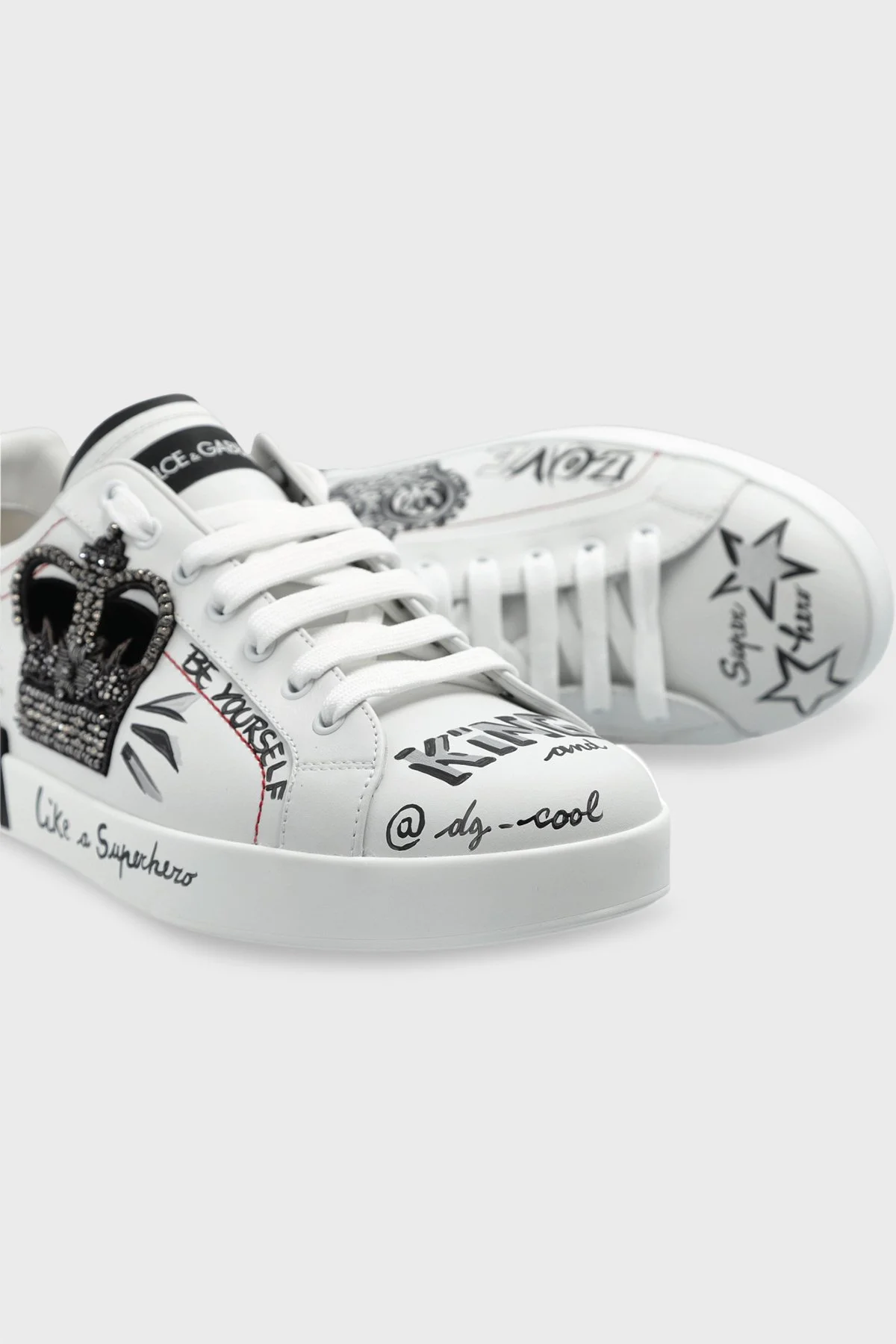 Dolce Gabbana Logolu Hakiki Deri Sneaker Erkek Ayakkabı CS1760 A9AG1 89697 BEYAZ-SİYAH - 7