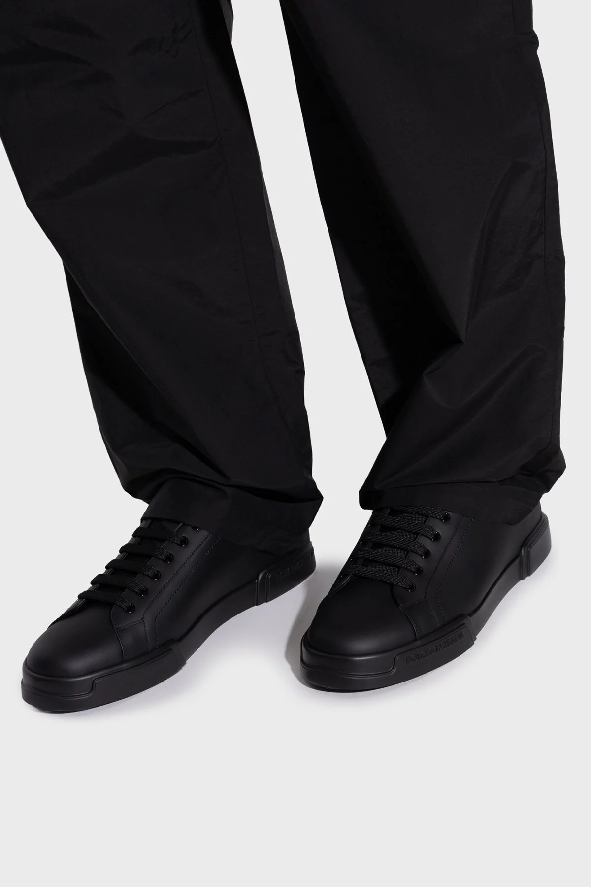 Dolce & Gabbana Logolu Hakiki Deri Sneaker Erkek Ayakkabı CS2332 A1065 80999 SİYAH - 2