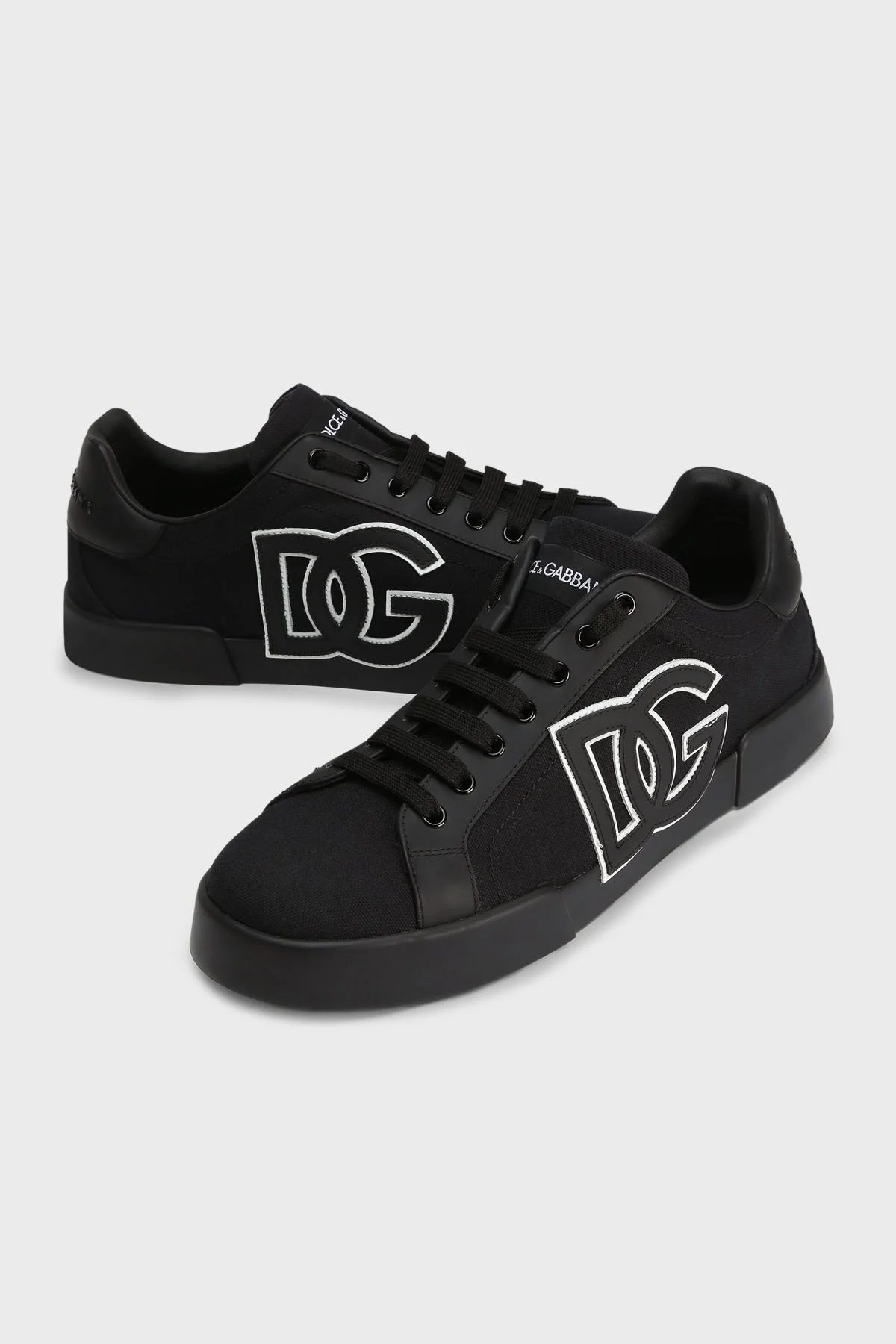 Dolce & Gabbana Logolu Hakiki Deri ve Pamuk Karışımlı Sneaker Erkek Ayakkabı CS2343 AE629 8B956 SİYAH - 3