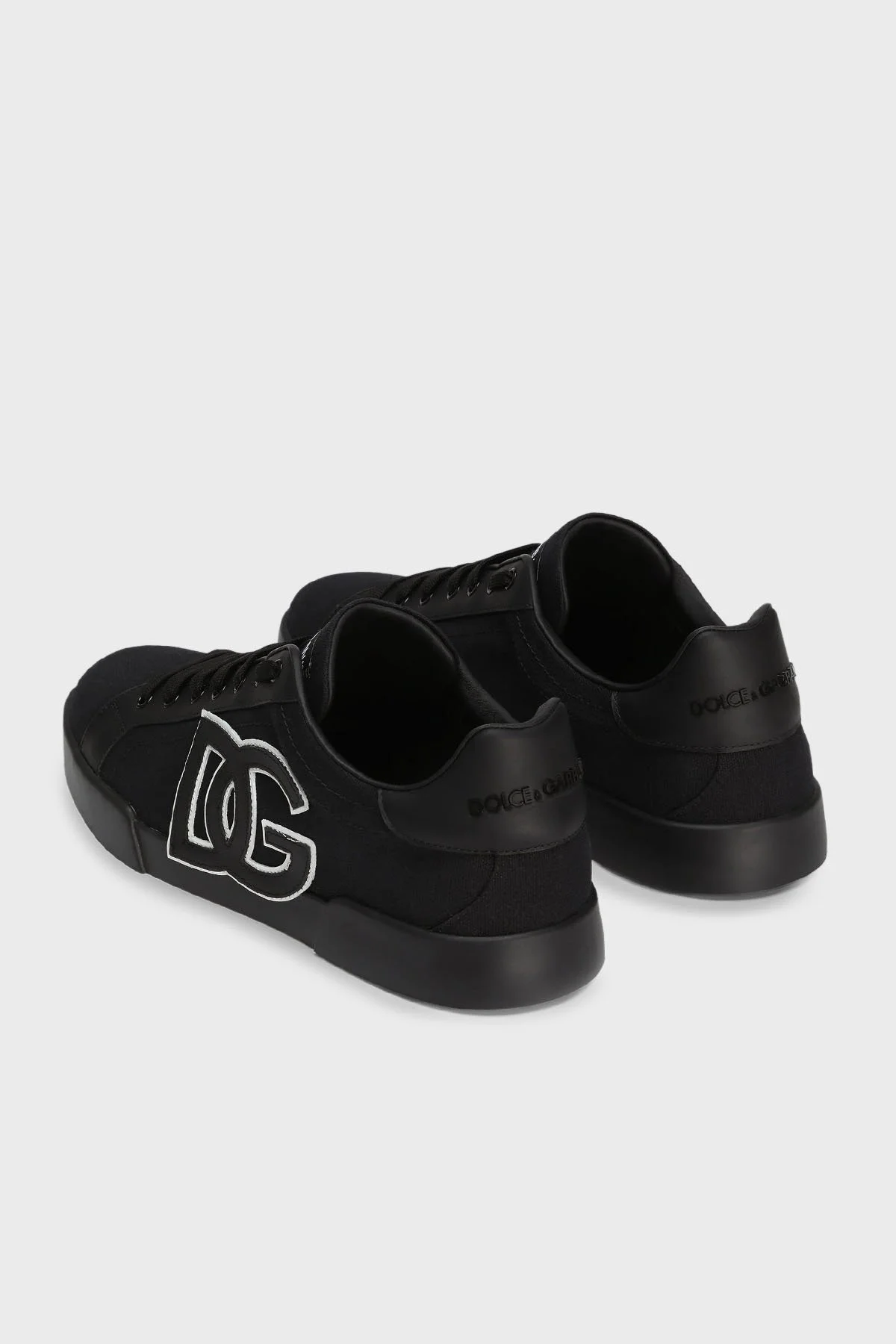 Dolce & Gabbana Logolu Hakiki Deri ve Pamuk Karışımlı Sneaker Erkek Ayakkabı CS2343 AE629 8B956 SİYAH - 4