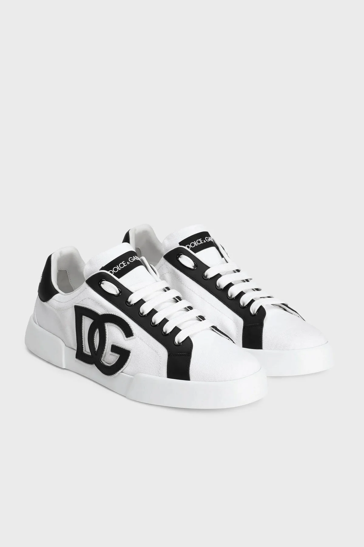 Dolce & Gabbana Logolu Hakiki Deri ve Pamuk Karışımlı Sneaker Erkek Ayakkabı CS2343 AE629 8T908 SİYAH-BEYAZ - 2