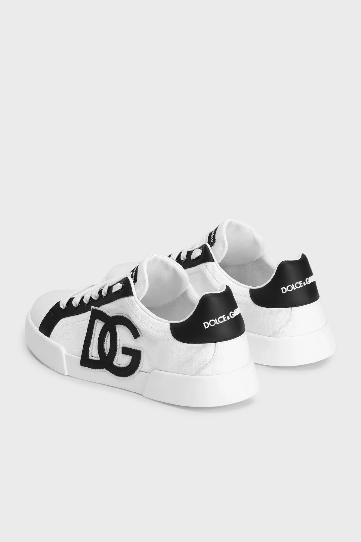 Dolce & Gabbana Logolu Hakiki Deri ve Pamuk Karışımlı Sneaker Erkek Ayakkabı CS2343 AE629 8T908 SİYAH-BEYAZ - 3
