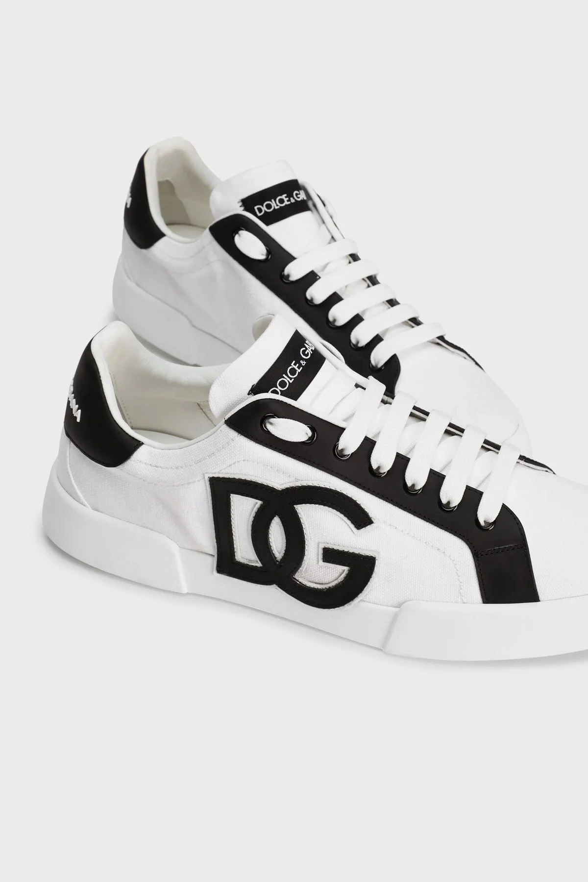 Dolce & Gabbana Logolu Hakiki Deri ve Pamuk Karışımlı Sneaker Erkek Ayakkabı CS2343 AE629 8T908 SİYAH-BEYAZ - 4