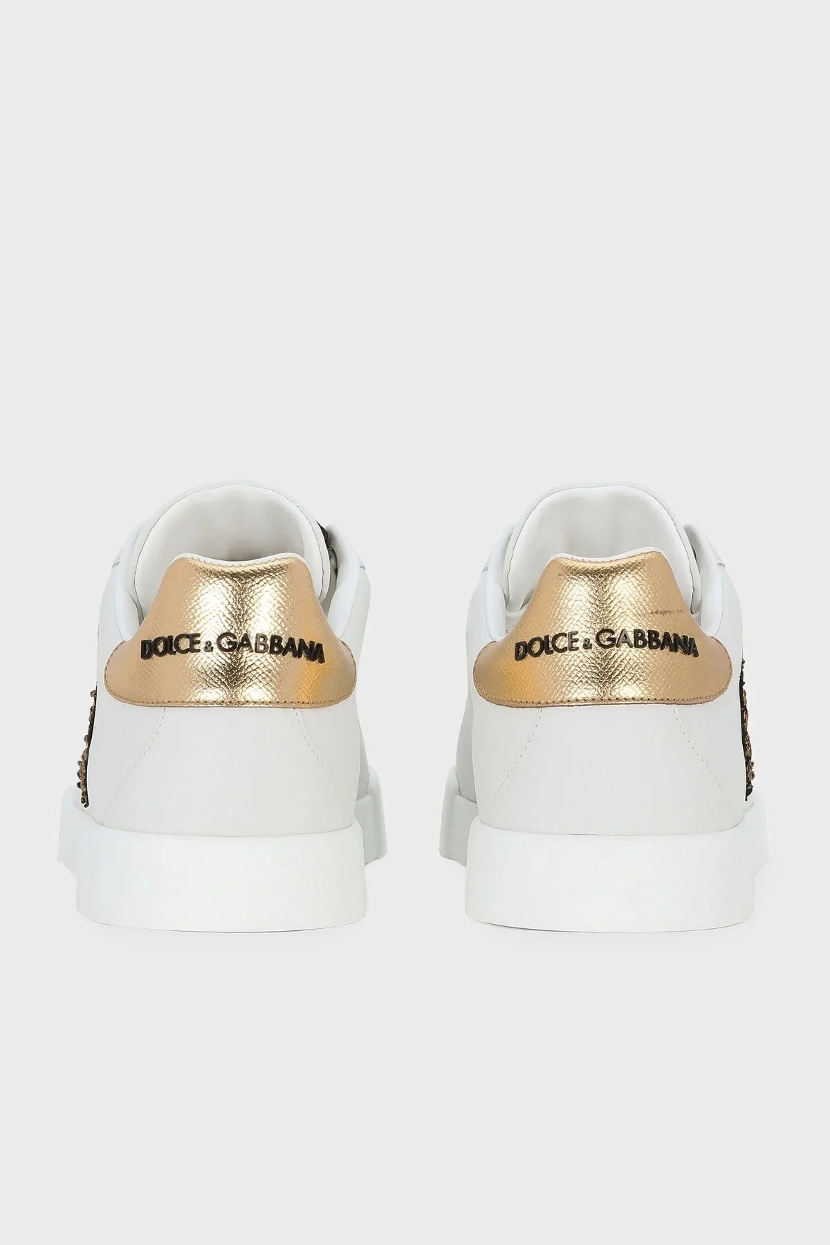 Dolce & Gabbana Taç Logolu Deri Sneaker Erkek Ayakkabı CS2330 AH136 8I047 BEYAZ-GOLD - 8