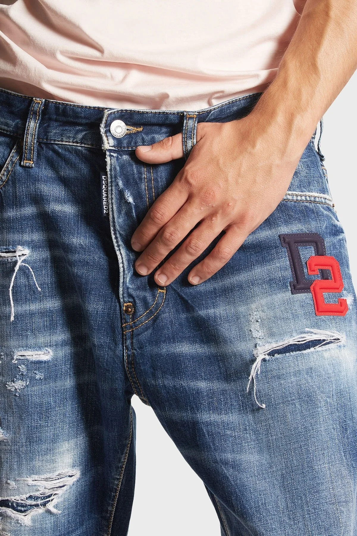 Dsquared2 % 100 Pamuk Regular Fit Normal Bel Boru Paça Yırtıklı Jeans Erkek Kot Pantolon S74LB1435 S30309 470 LACİVERT - 11