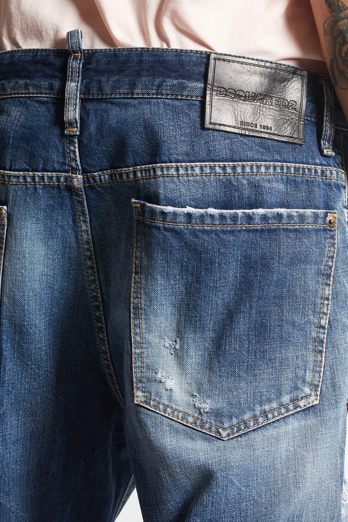 Dsquared2 % 100 Pamuk Regular Fit Normal Bel Boru Paça Yırtıklı Jeans Erkek Kot Pantolon S74LB1435 S30309 470 LACİVERT - 12