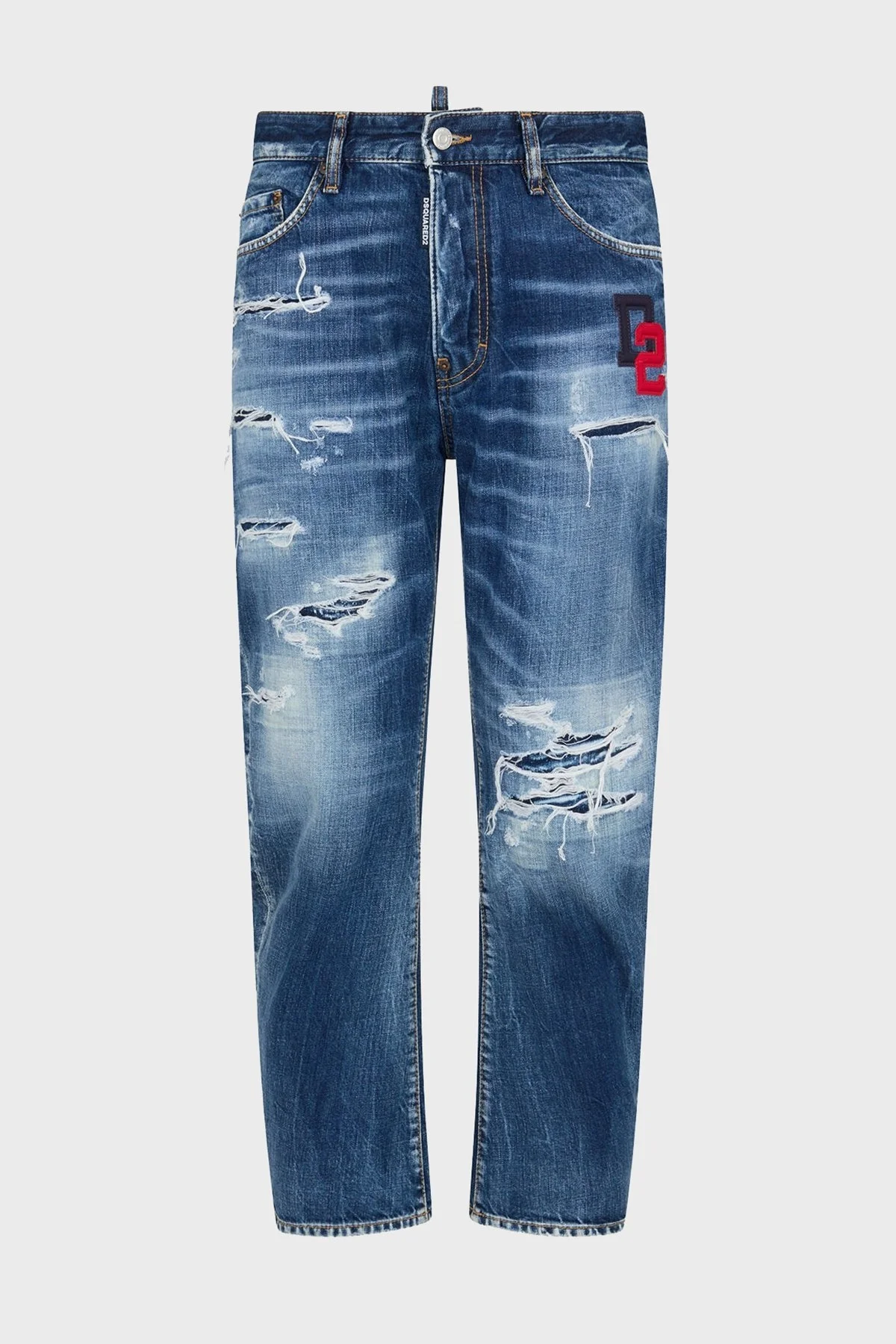 Dsquared2 % 100 Pamuk Regular Fit Normal Bel Boru Paça Yırtıklı Jeans Erkek Kot Pantolon S74LB1435 S30309 470 LACİVERT - 13
