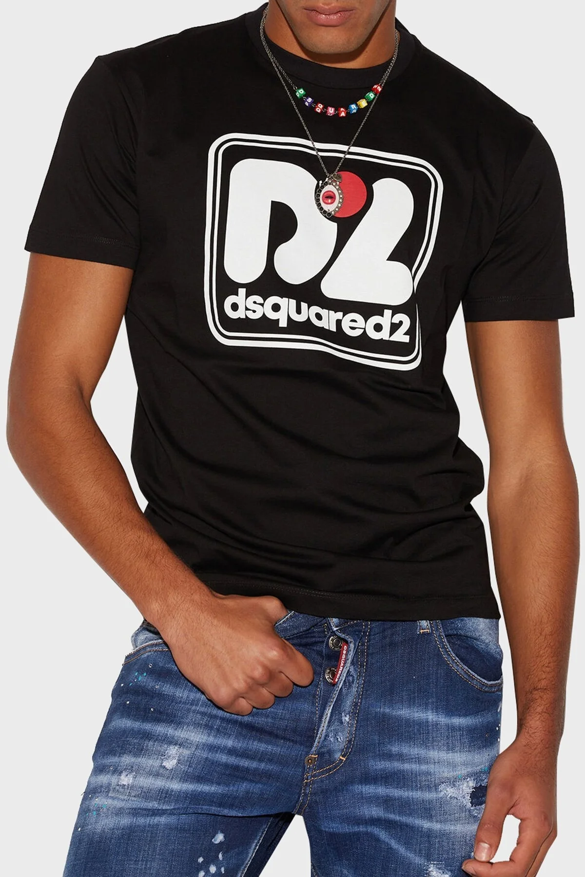 Dsquared2 Baskılı % 100 Pamuk Bisiklet Yaka Regular Fit Erkek T Shirt S71GD1229 S23009 900 SİYAH - 1