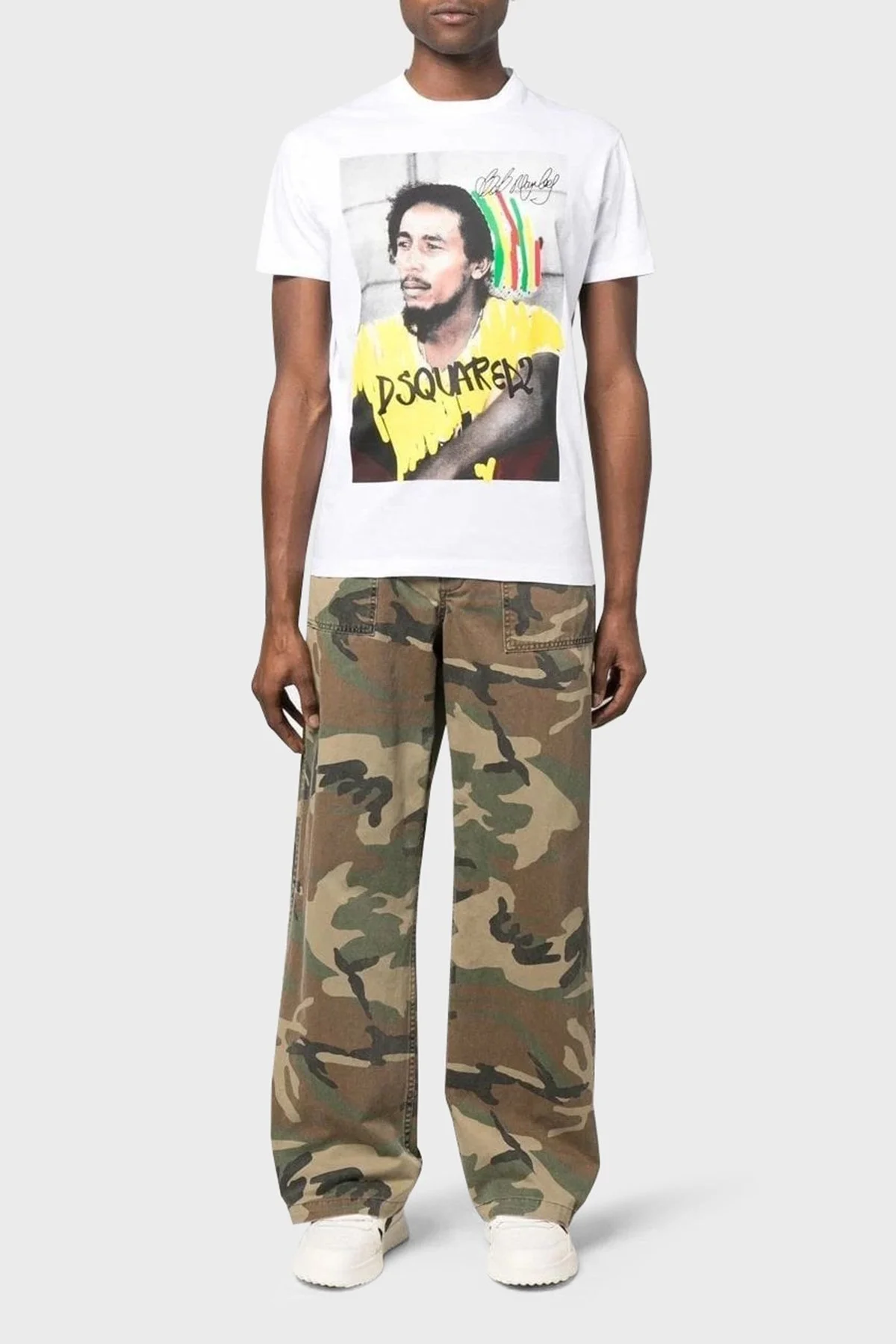 Dsquared2 Baskılı Bisiklet Yaka % 100 Pamuk Erkek T Shirt S71GD1250 S23009 100 BEYAZ - 7