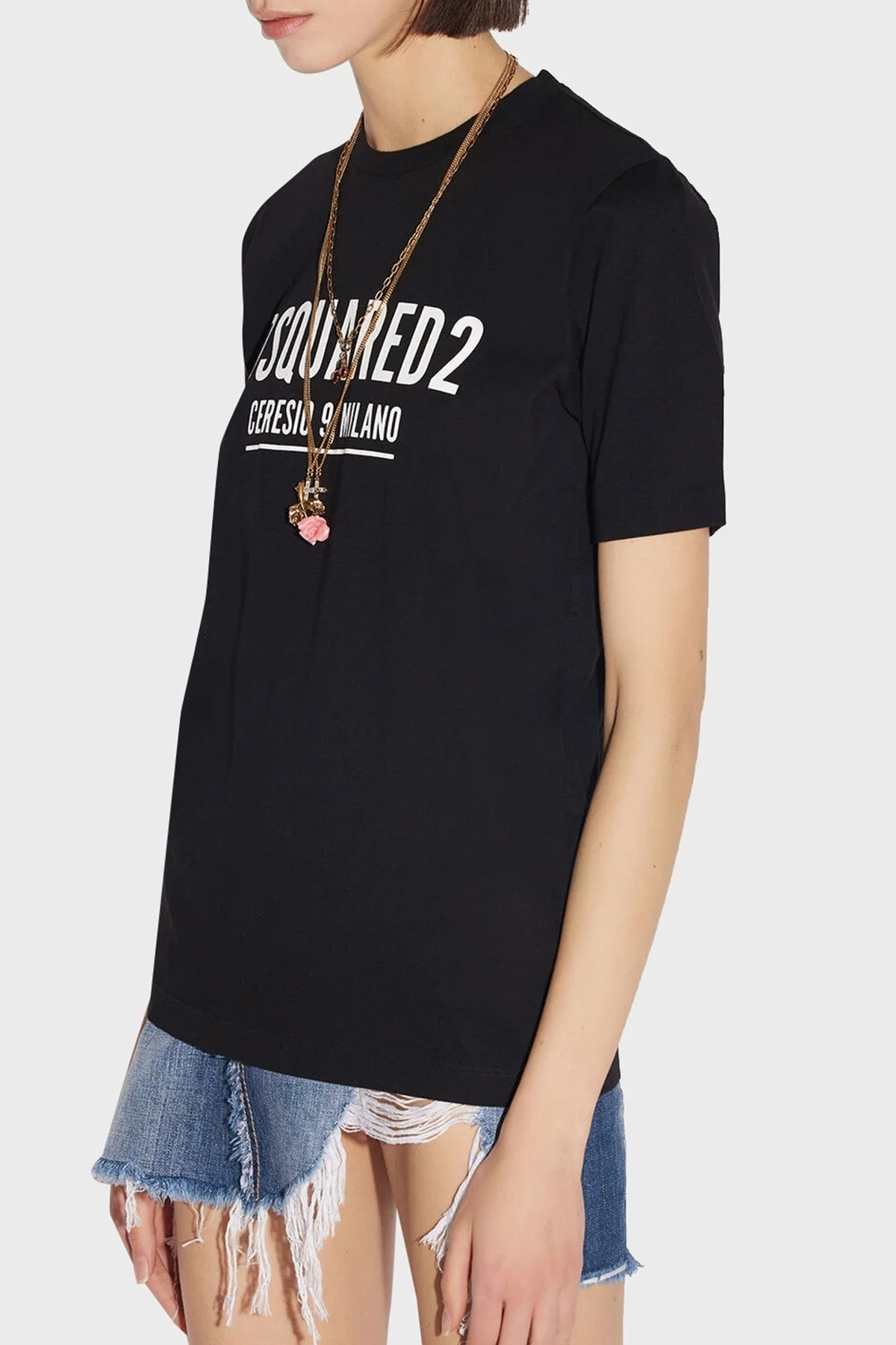 Dsquared2 Baskılı Bisiklet Yaka % 100 Pamuk Regular Fit Bayan T Shirt S72GD0318 S23009 900 SİYAH - 3