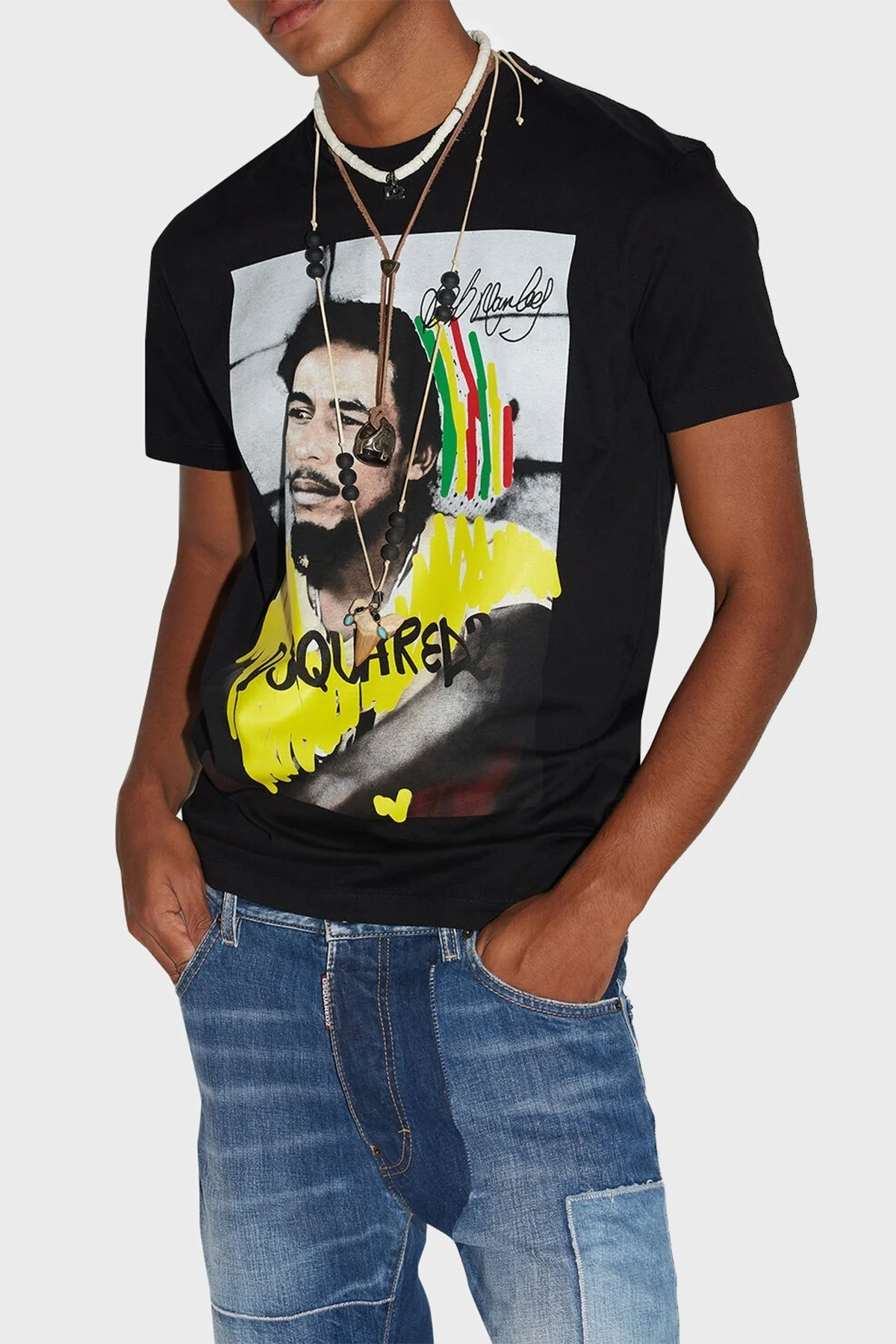 Dsquared2 Baskılı Bisiklet Yaka % 100 Pamuk Regular Fit Erkek T Shirt S71GD1250 S23009 900 SİYAH - 1