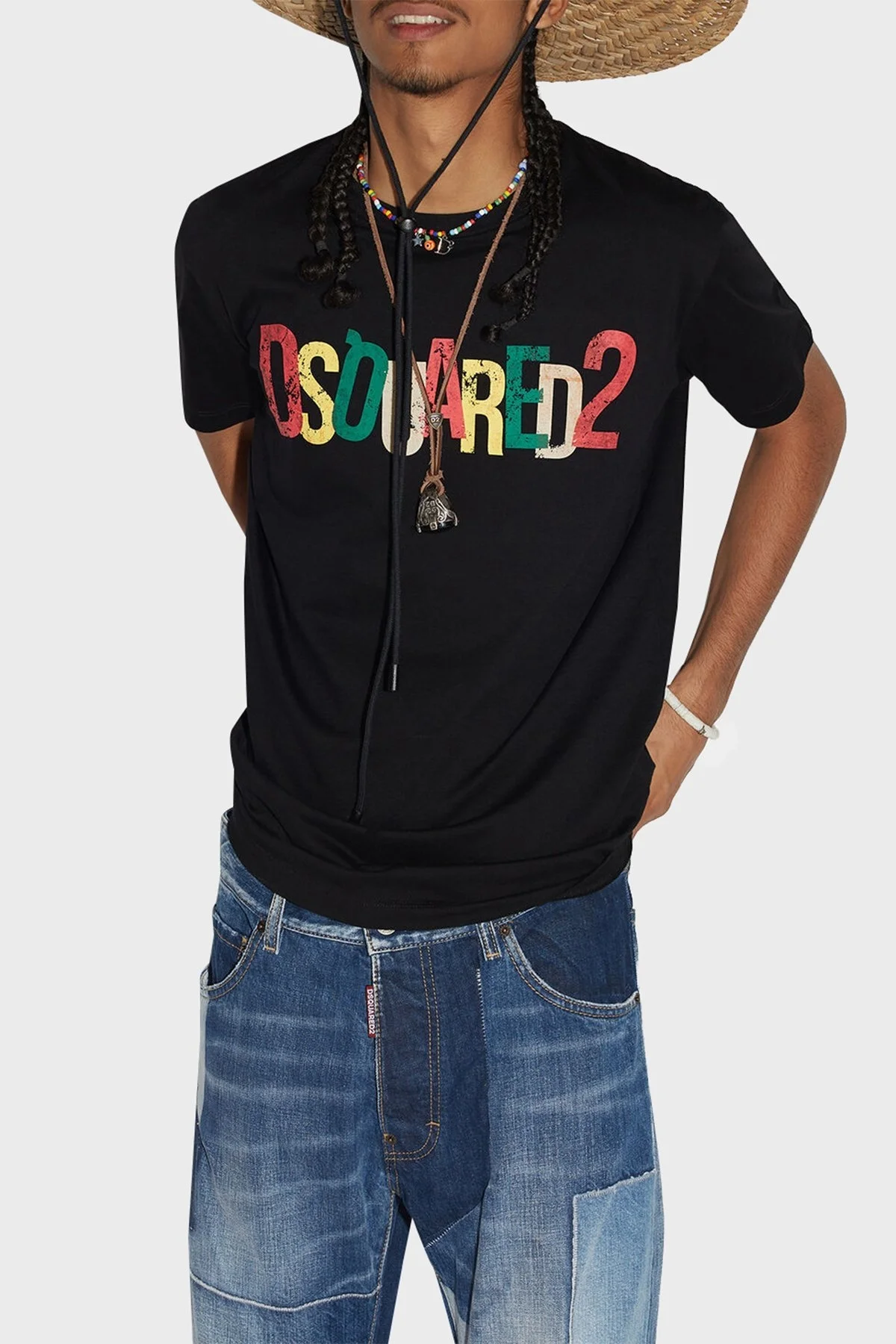 Dsquared2 Baskılı Bisiklet Yaka % 100 Pamuk Slim Fit Erkek T Shirt S71GD1249 S23009 900 SİYAH - 1