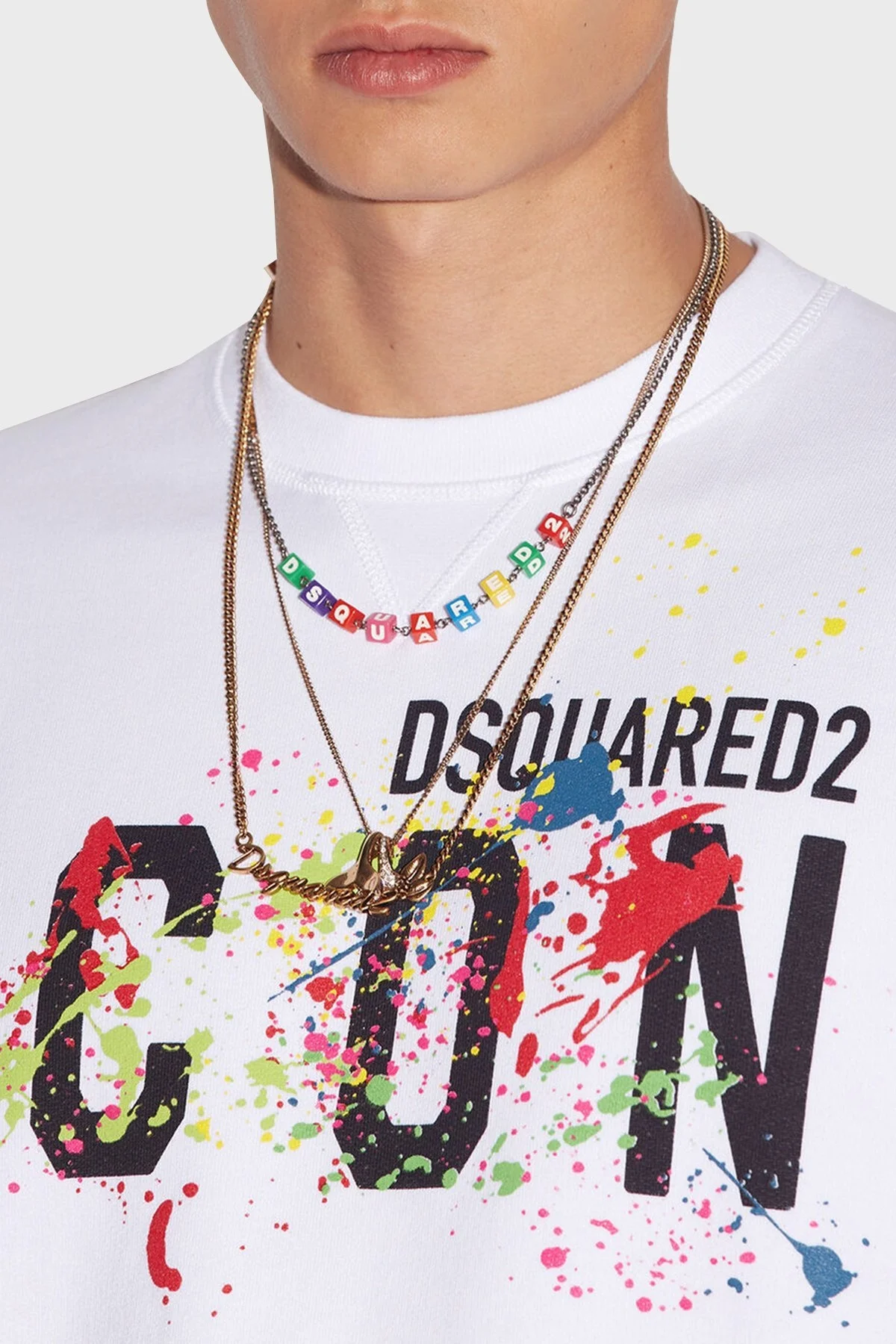 Dsquared2 Baskılı Bisiklet Yaka Pamuklu Slim Fit Erkek Sweat S79GU0073 S25516 100 BEYAZ - 4