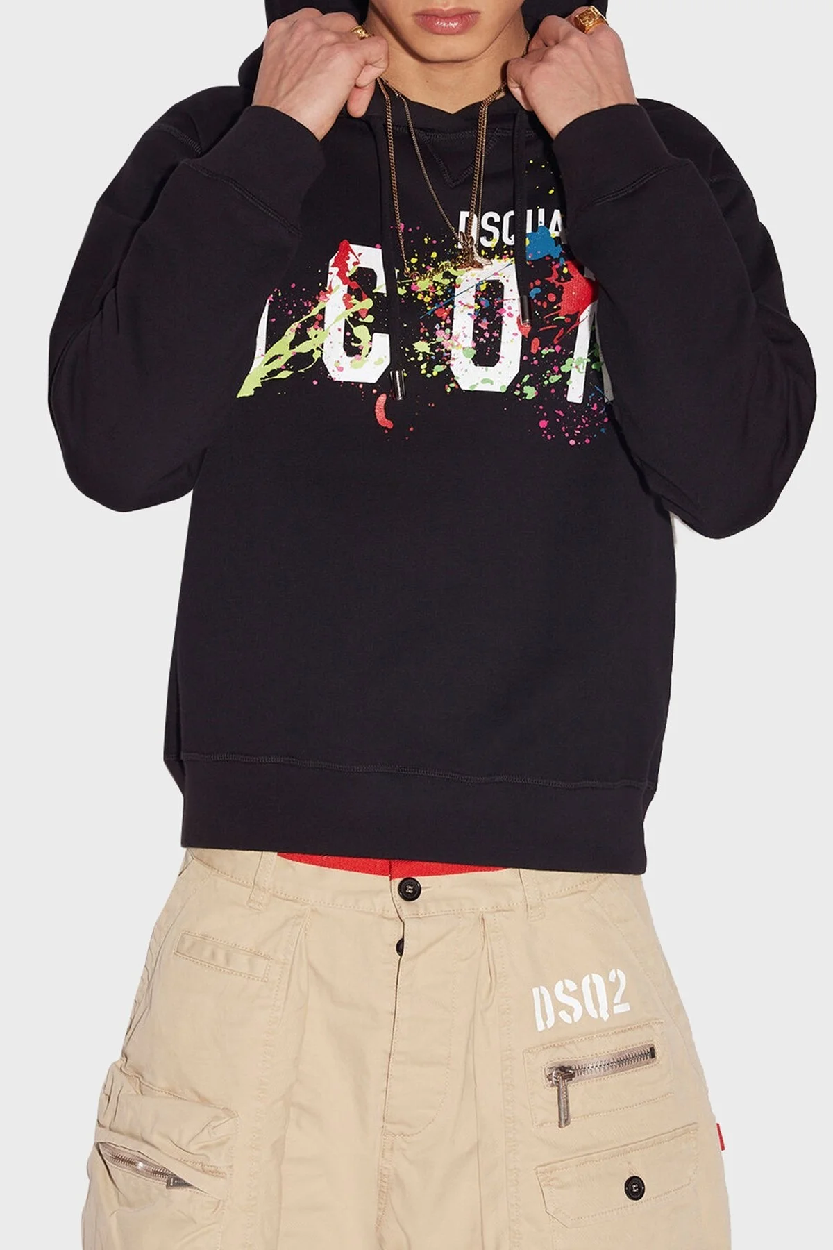 Dsquared2 Baskılı Kapüşonlu % 100 Pamuk Regular Fit Erkek Sweat S79GU0072 S25516 900 SİYAH - 1