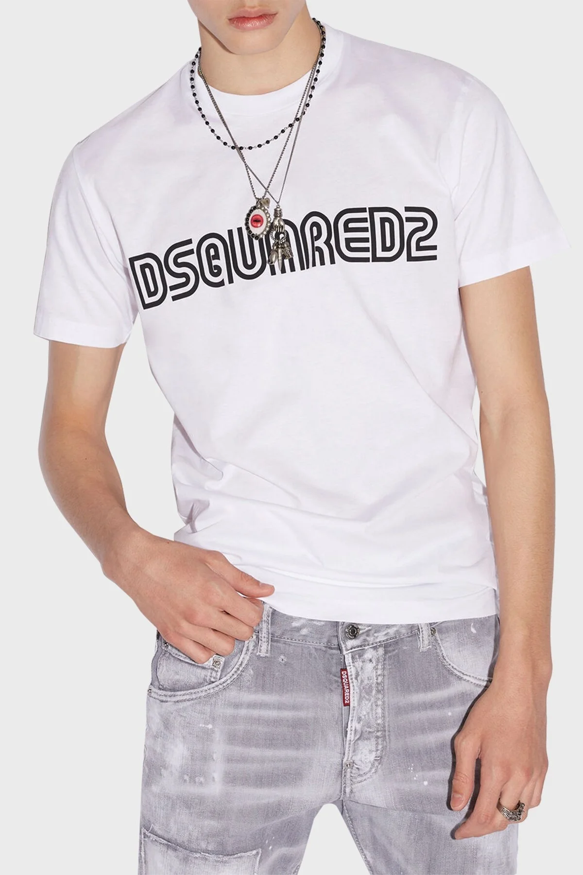 Dsquared2 Baskılı Pamuklu Regular Fit Bisiklet Yaka Erkek T Shirt S71GD1186 S23009 100 BEYAZ - 1