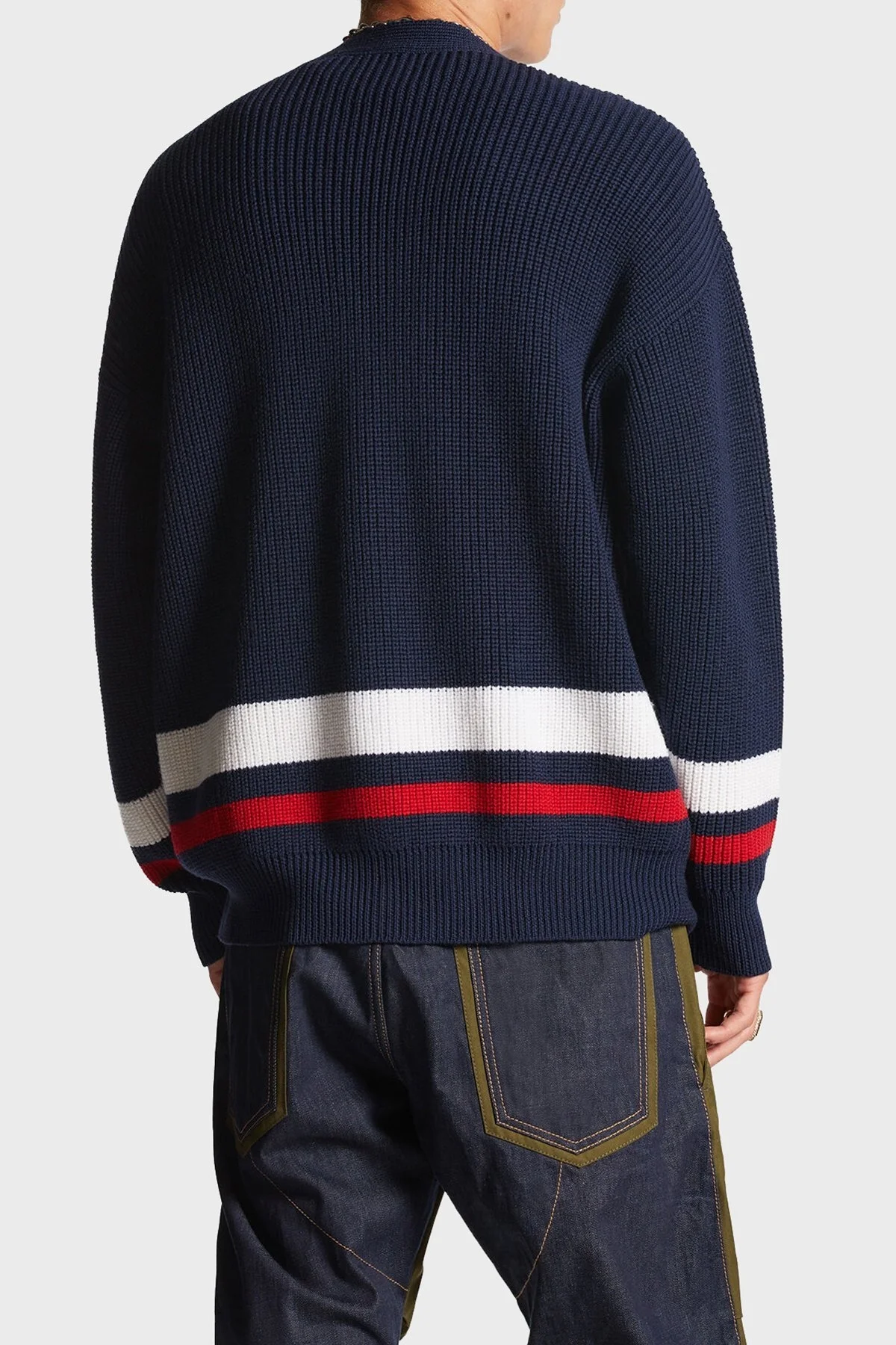 Dsquared2 Logolu % 100 Yün Oversize Fit V Yaka Örme Erkek Hırka S74HA1420 S18431 961 LACİVERT - 8