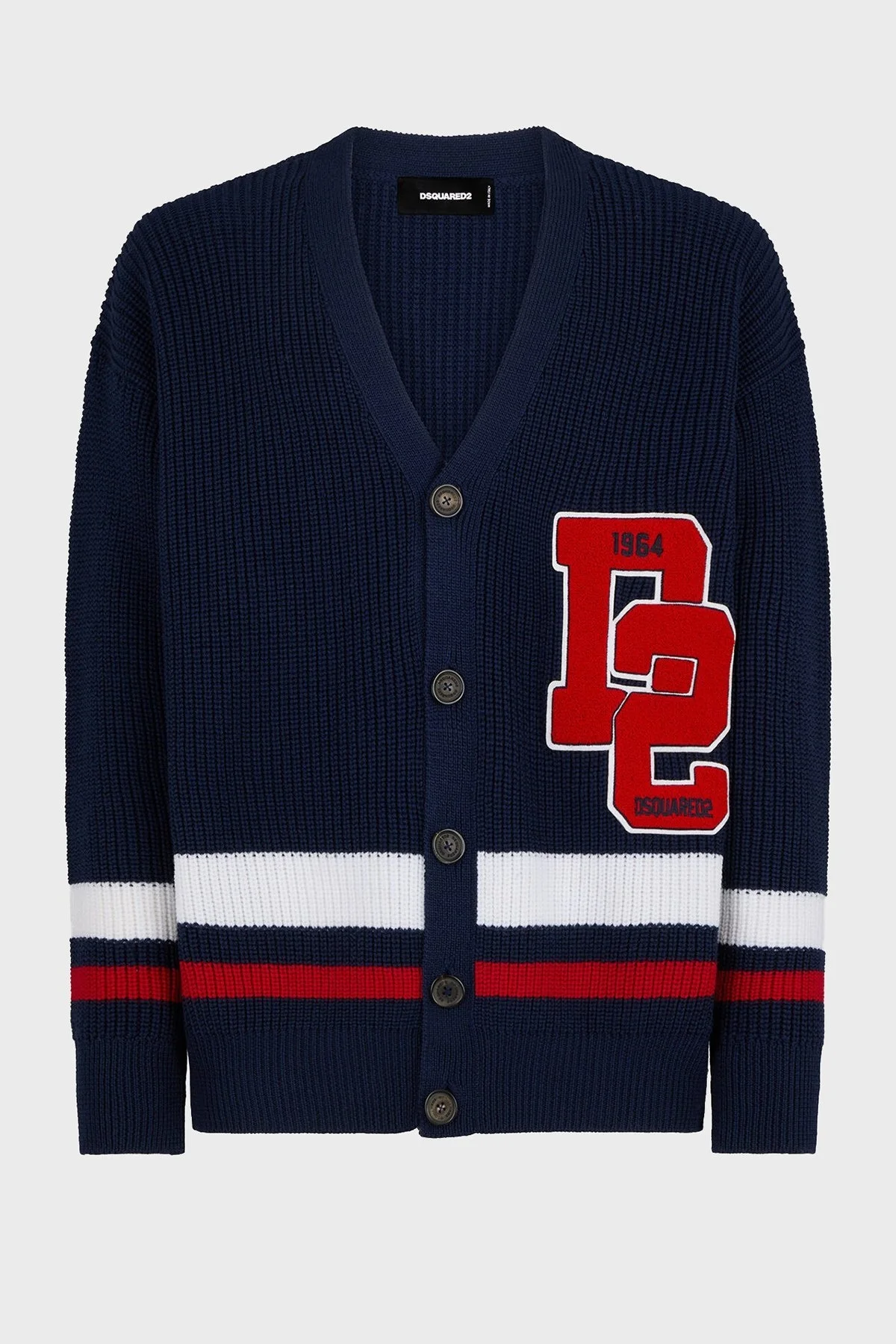 Dsquared2 Logolu % 100 Yün Oversize Fit V Yaka Örme Erkek Hırka S74HA1420 S18431 961 LACİVERT - 9