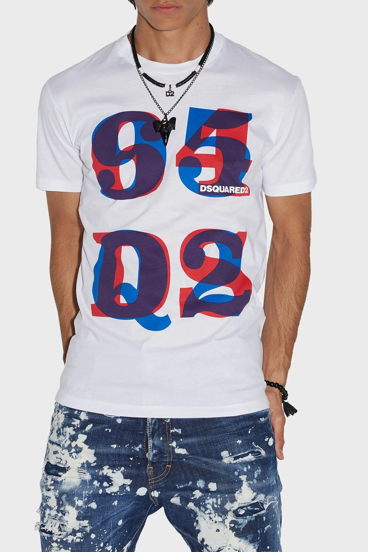 Dsquared2 Logolu Bisiklet Yaka % 100 Pamuk Regular Fit Erkek T Shirt S74GD1094 S23009 100 BEYAZ - 1