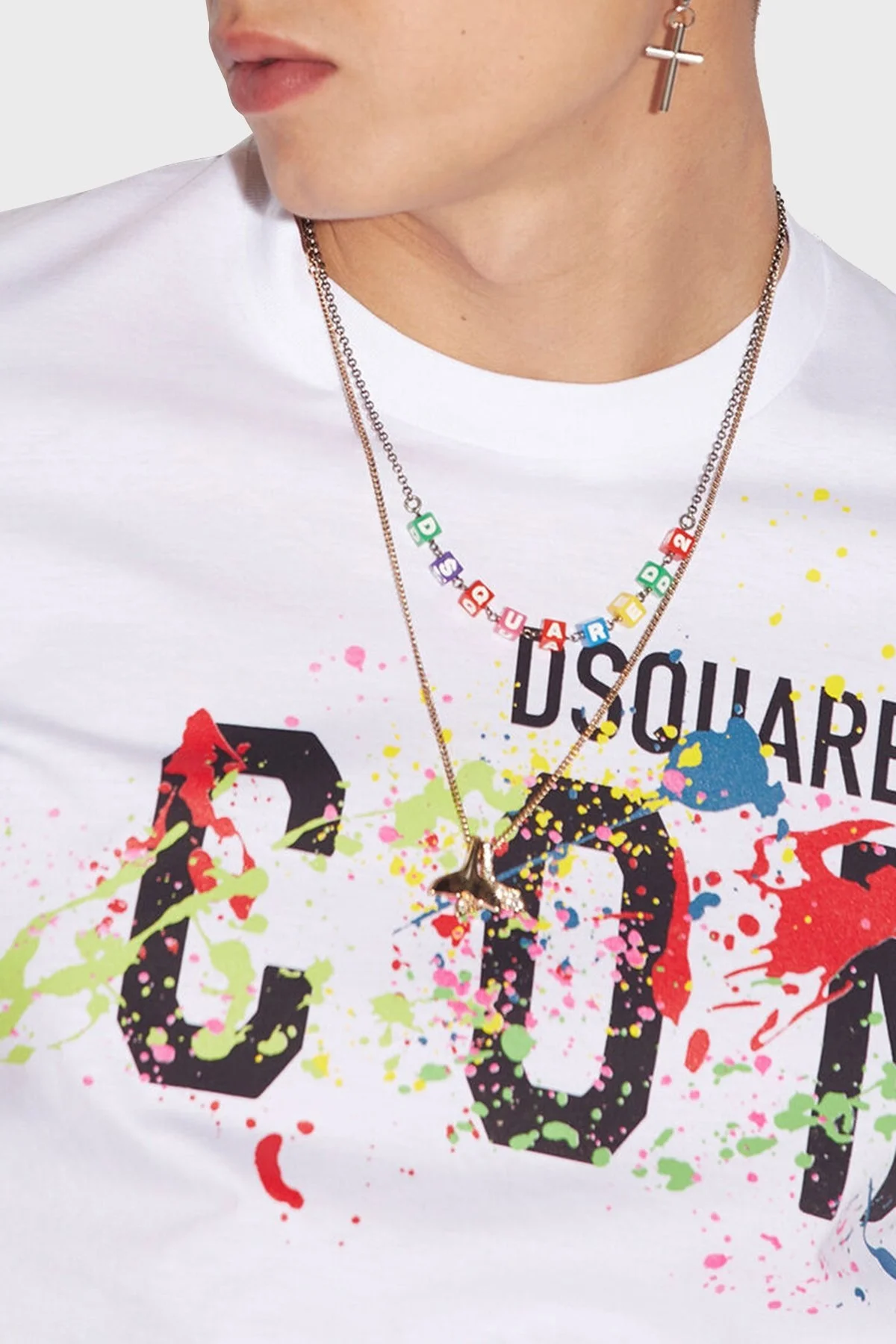 Dsquared2 Logolu Bisiklet Yaka % 100 Pamuk Regular Fit Erkek T Shirt S79GC0052 S23009 100 BEYAZ - 3