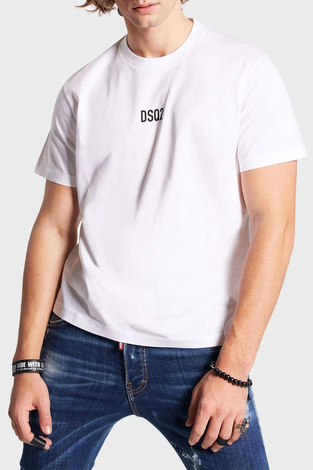 Dsquared2 Logolu Bisiklet Yaka % 100 Pamuk Relaxed Fit Erkek T Shirt S74GD0997 S23009 100 BEYAZ - 1