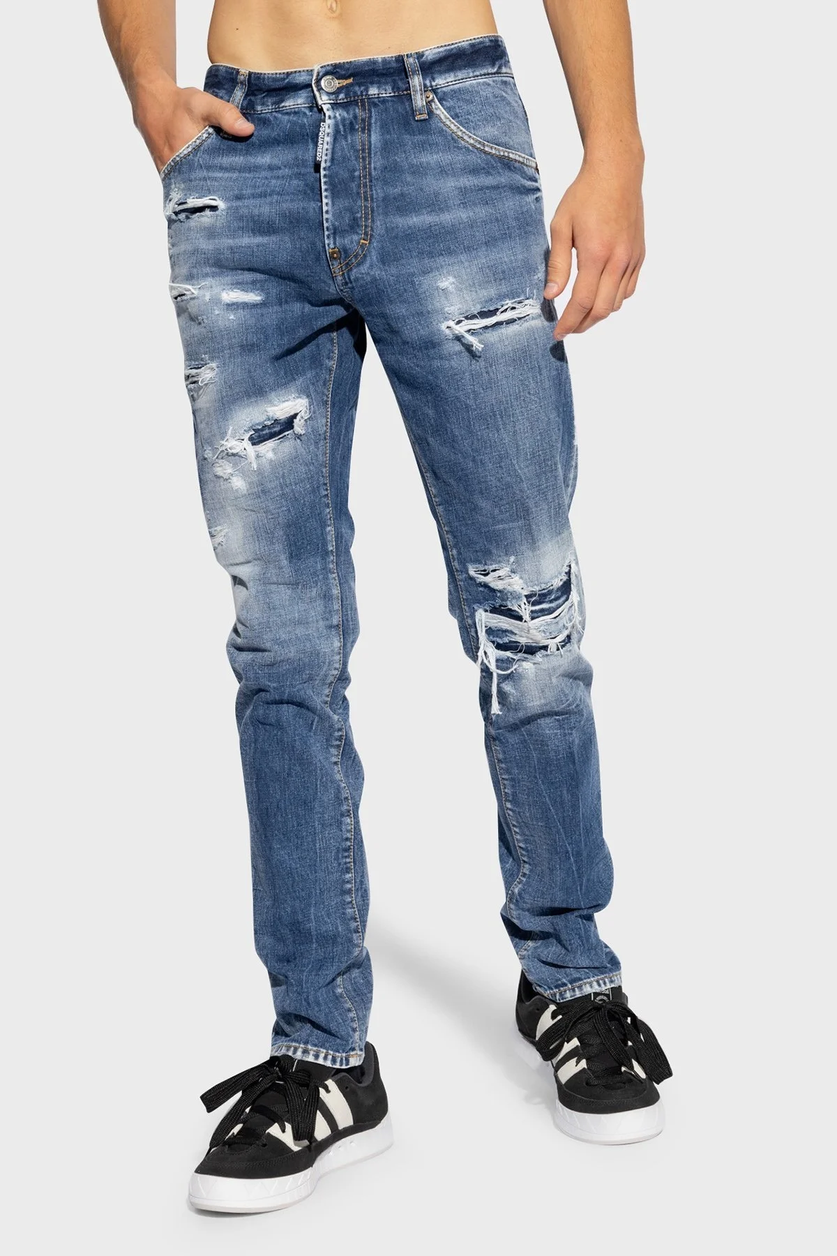 Dsquared2 Logolu Pamuklu Skinny Fit Jeans Erkek Kot Pantolon S74LB1436 S30309 470 LACİVERT - 3
