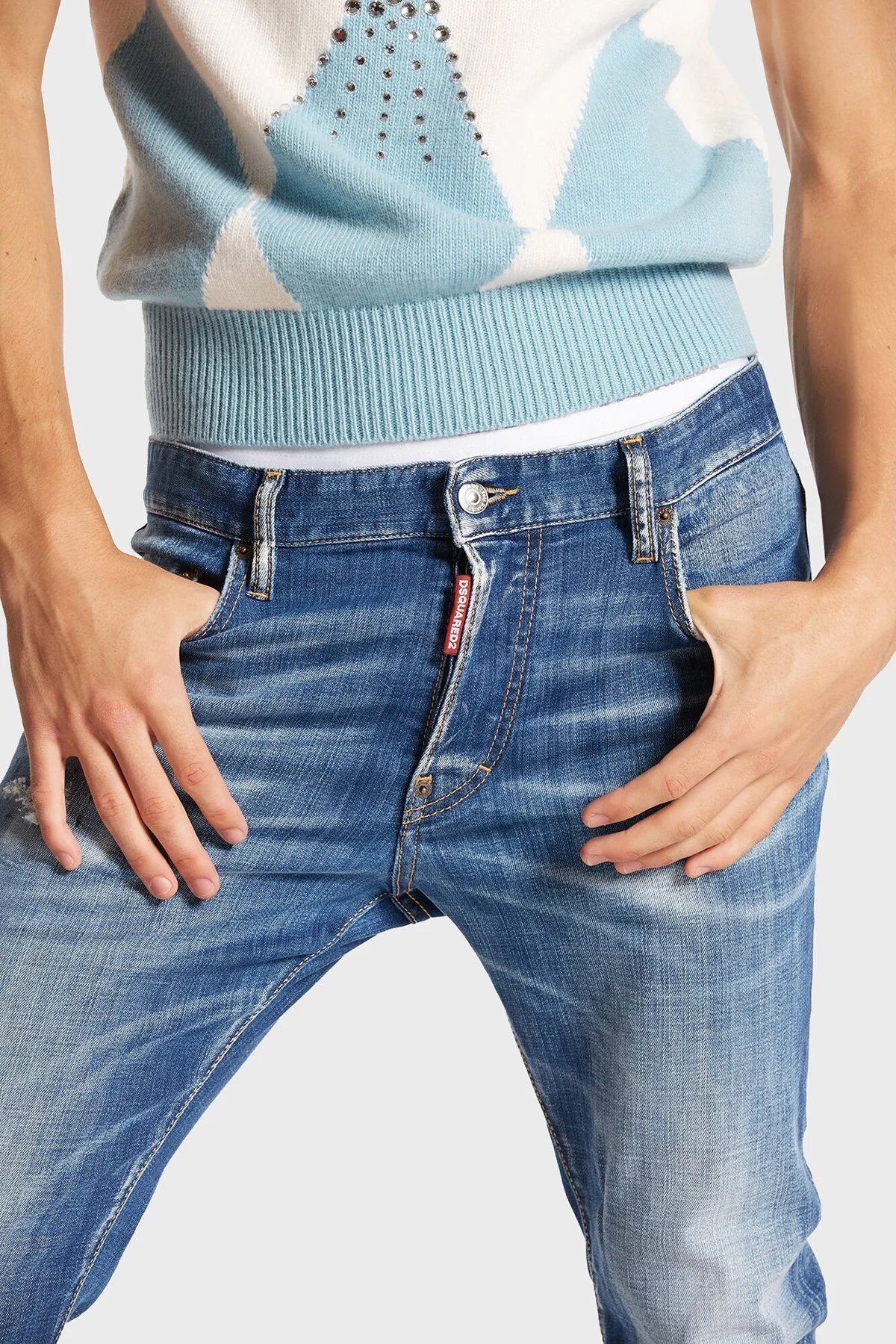 Dsquared2 Logolu Streç Pamuklu Slim Fit Jeans Erkek Kot Pantolon S71LB1384 S30342 470 LACİVERT - 3