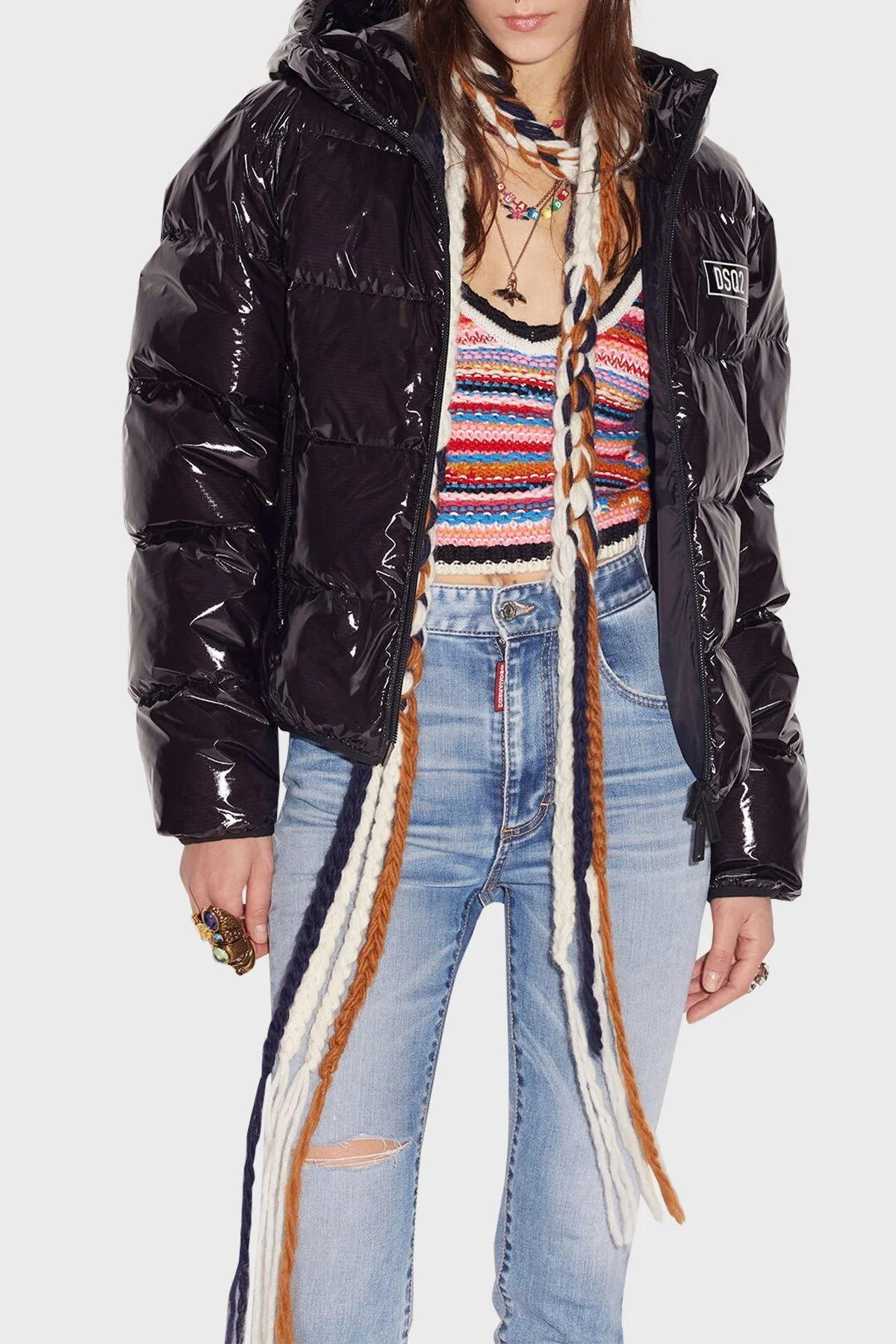 Dsquared2 Loose Fit Kuş Tüyü Dolgulu Kapüşonlu Şişme Bayan Mont S75AM0902 S54056 900 SİYAH - 3