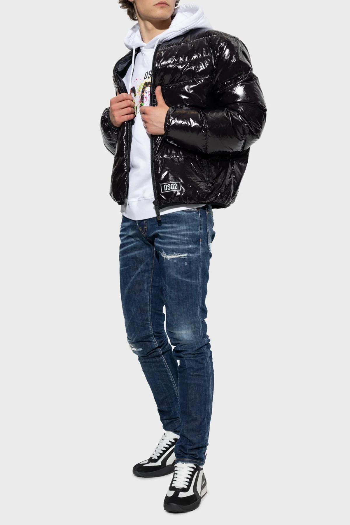 Dsquared2 Loose Fit Kuş Tüyü Dolgulu Kolej Yaka Şişme Erkek Mont S74AM1278 S54056 900 SİYAH - 4