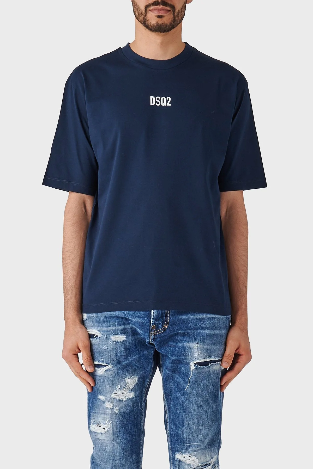 Dsquared2 Pamuklu Bisiklet Yaka Oversize Fit Erkek T Shirt S74GD1267 S23009 478 LACİVERT - 1
