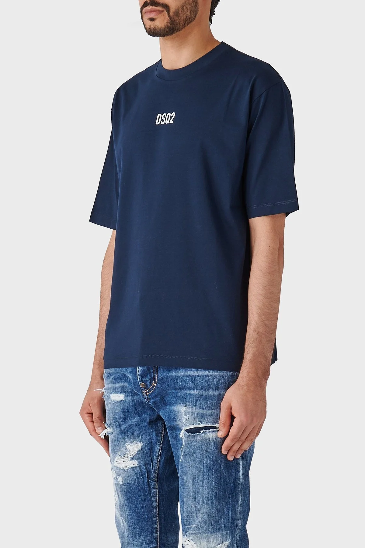 Dsquared2 Pamuklu Bisiklet Yaka Oversize Fit Erkek T Shirt S74GD1267 S23009 478 LACİVERT - 4