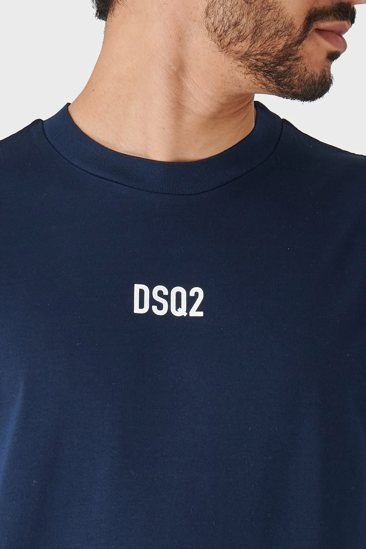 Dsquared2 Pamuklu Bisiklet Yaka Oversize Fit Erkek T Shirt S74GD1267 S23009 478 LACİVERT - 5